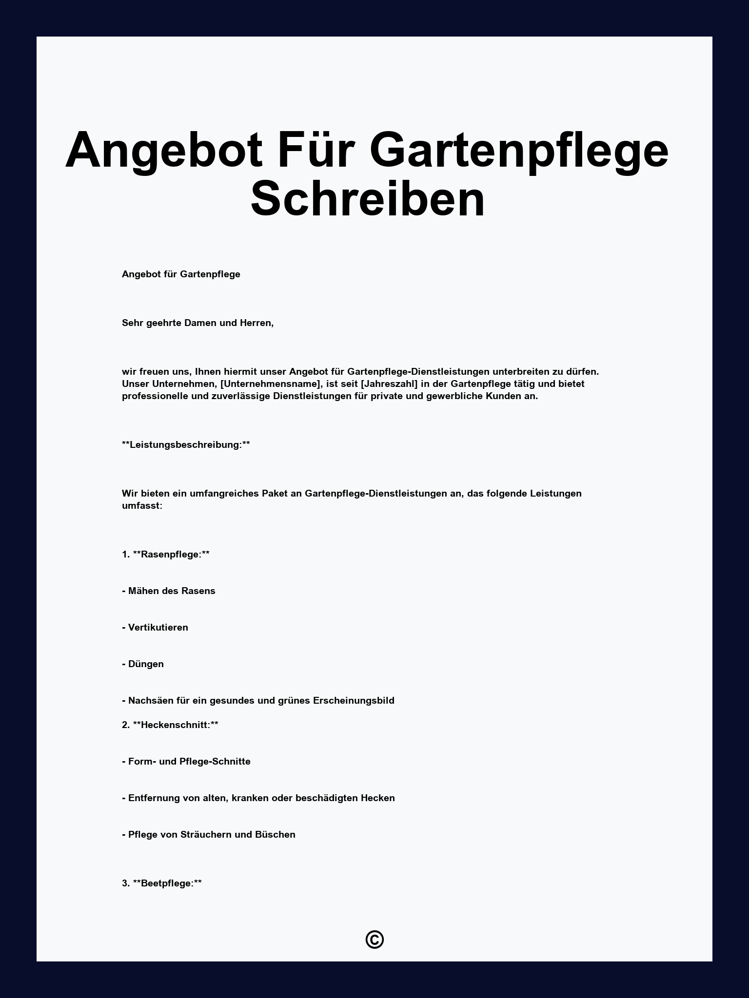 Angebot Für Gartenpflege Schreiben