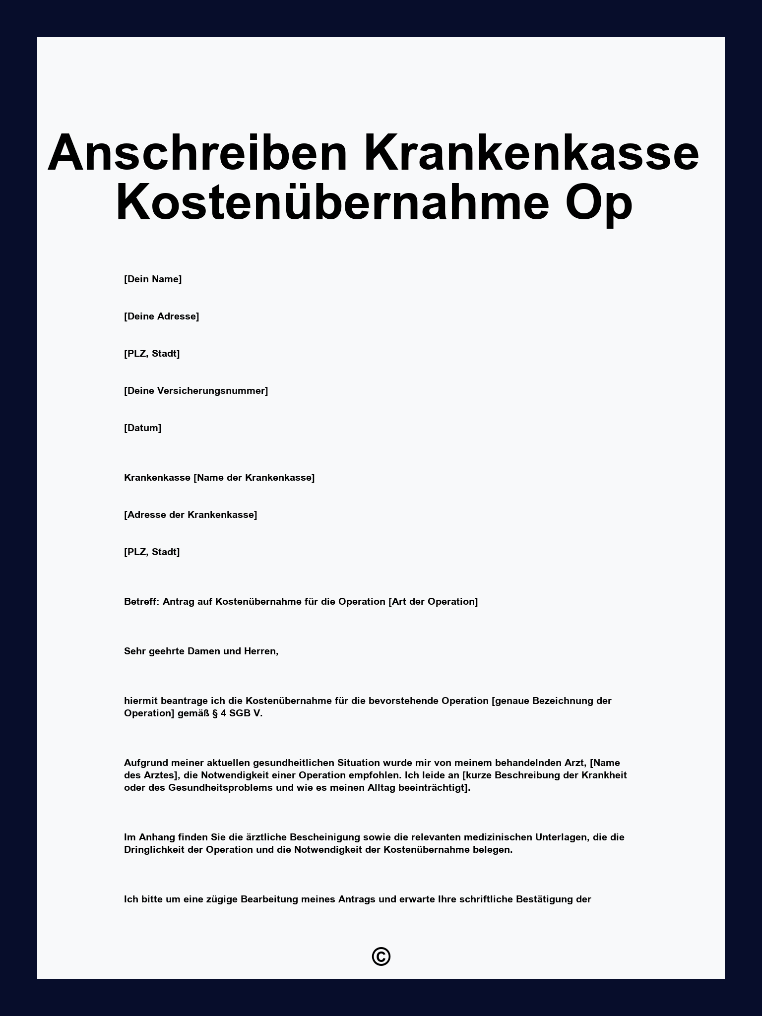 Anschreiben Krankenkasse Kostenübernahme Op