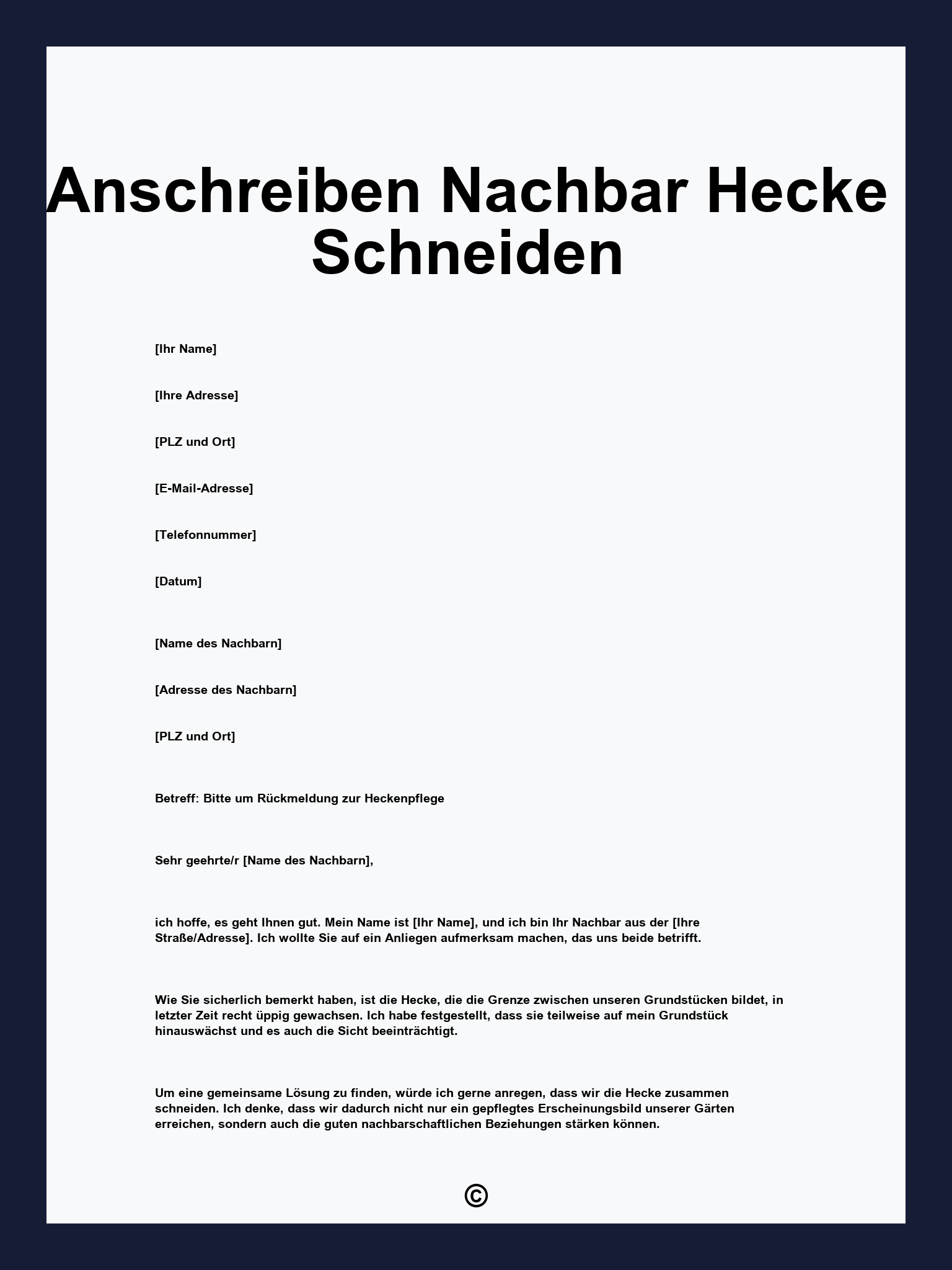 Anschreiben Nachbar Hecke Schneiden