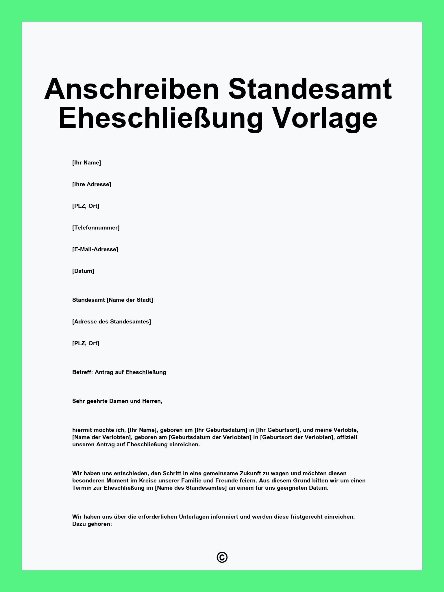 Anschreiben Standesamt Eheschließung Vorlage