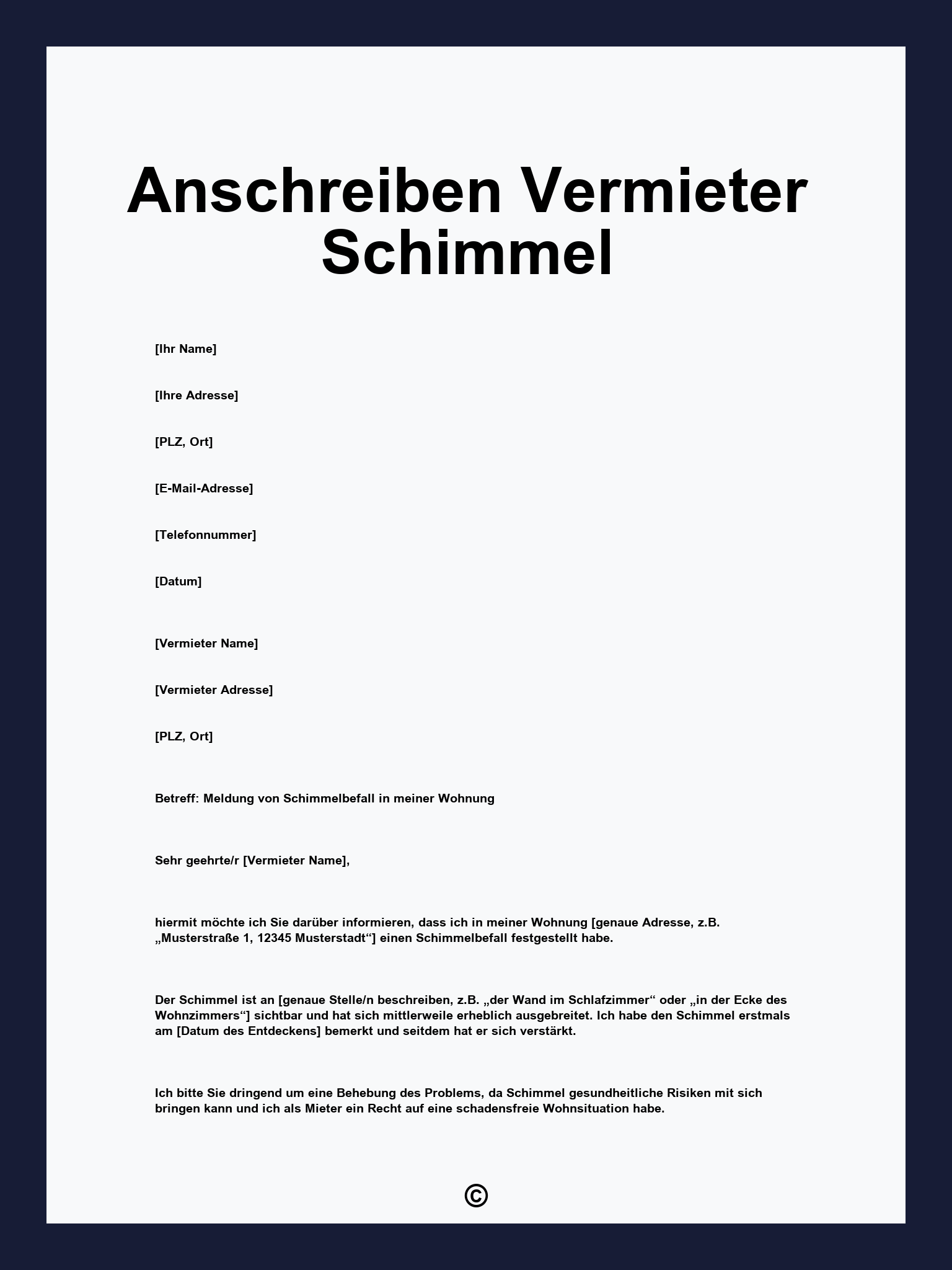 Anschreiben Vermieter Schimmel
