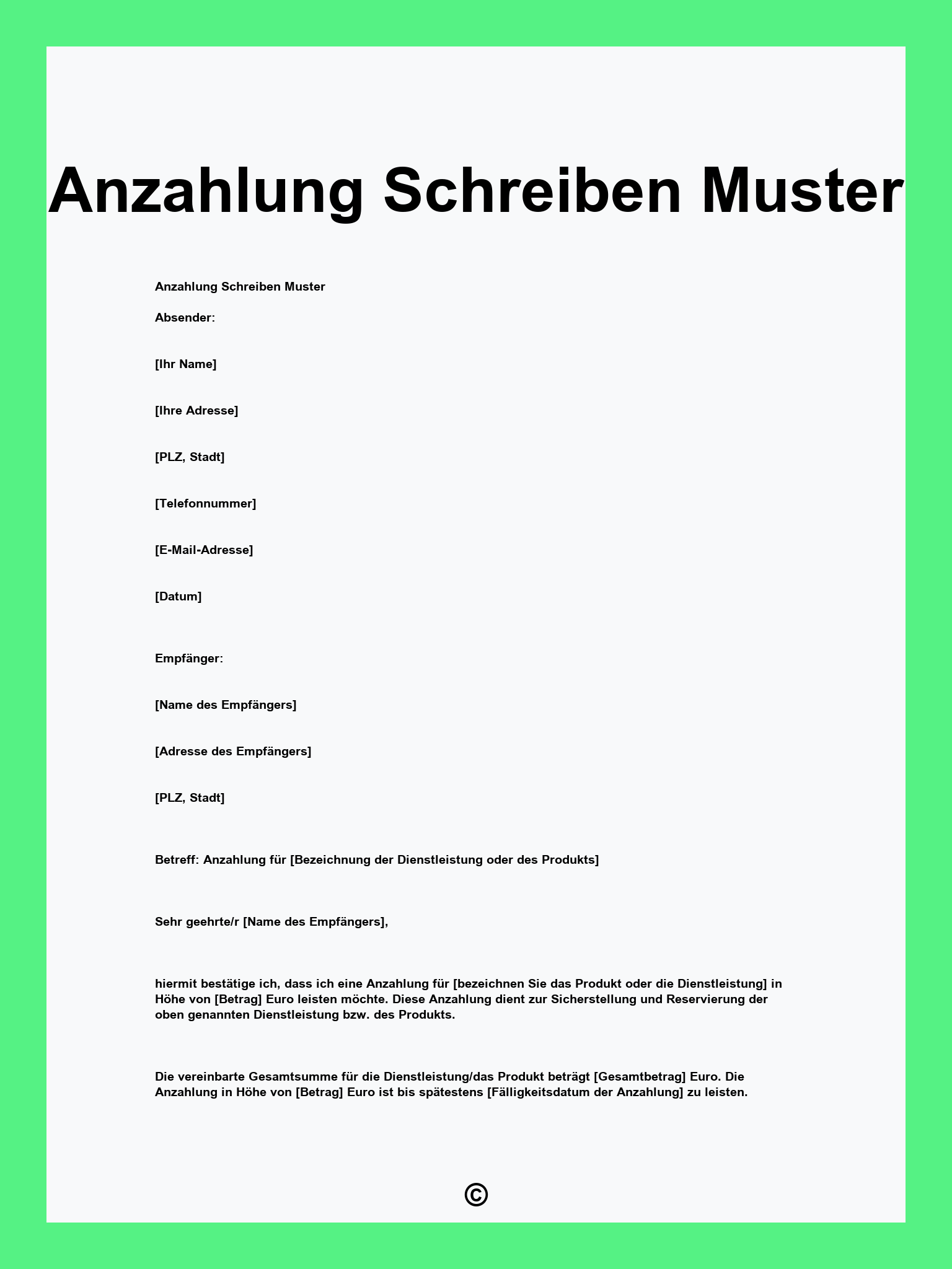Anzahlung Schreiben Muster