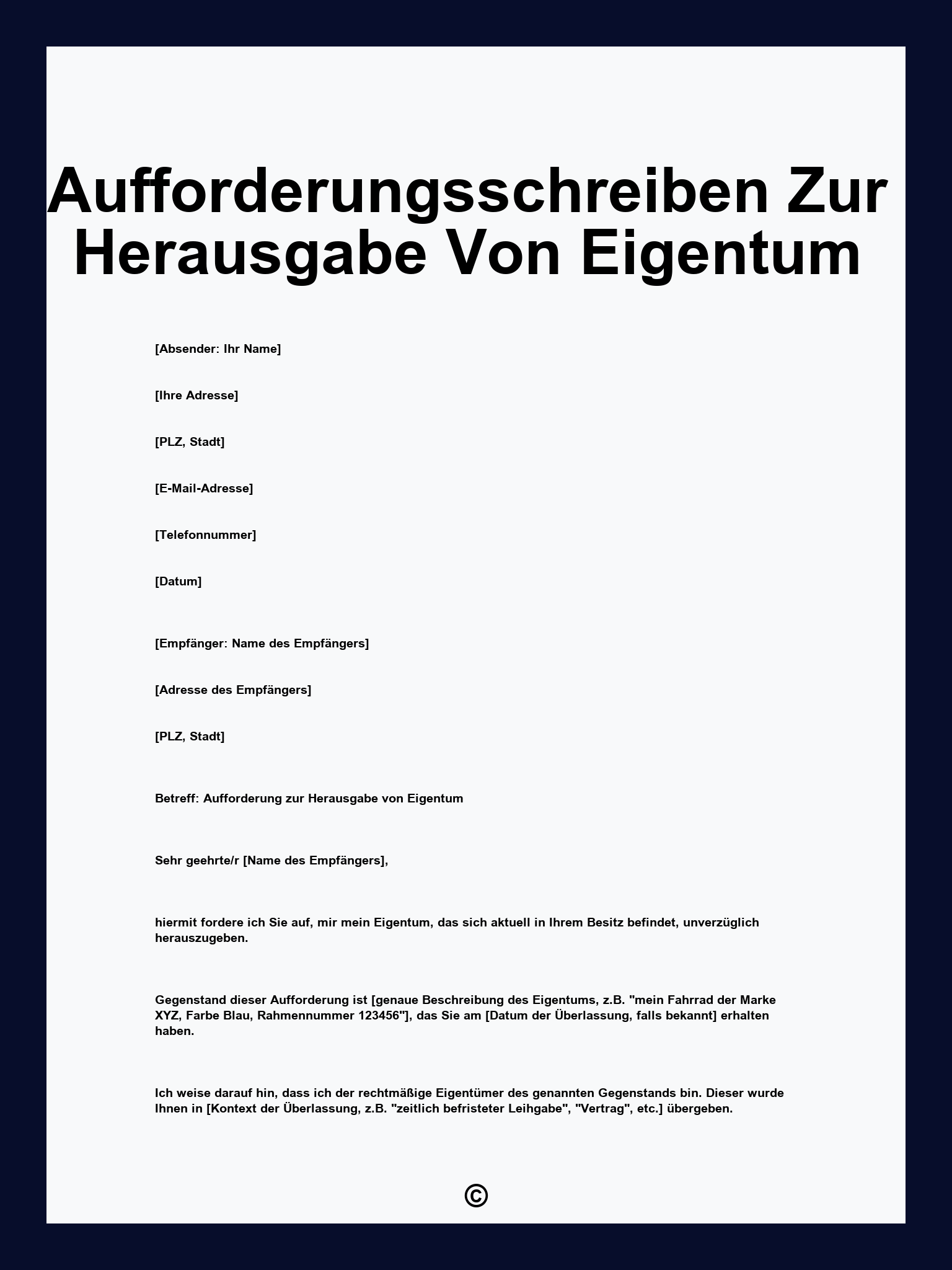 Aufforderungsschreiben Zur Herausgabe Von Eigentum