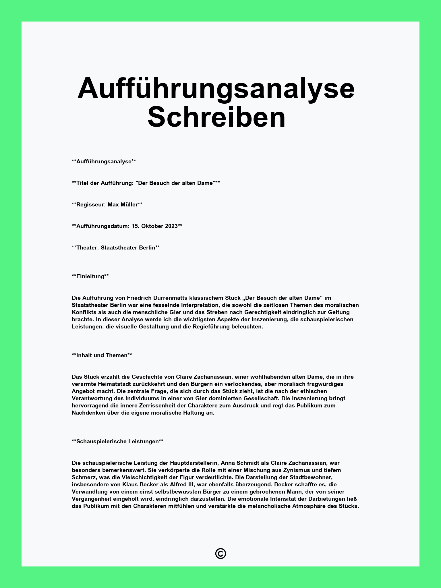 Aufführungsanalyse Schreiben