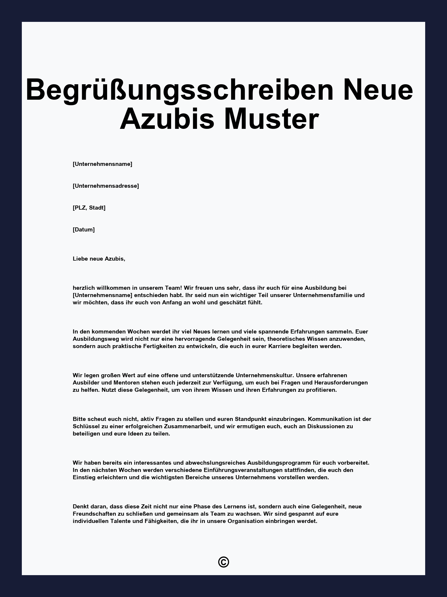Begrüßungsschreiben Neue Azubis Muster