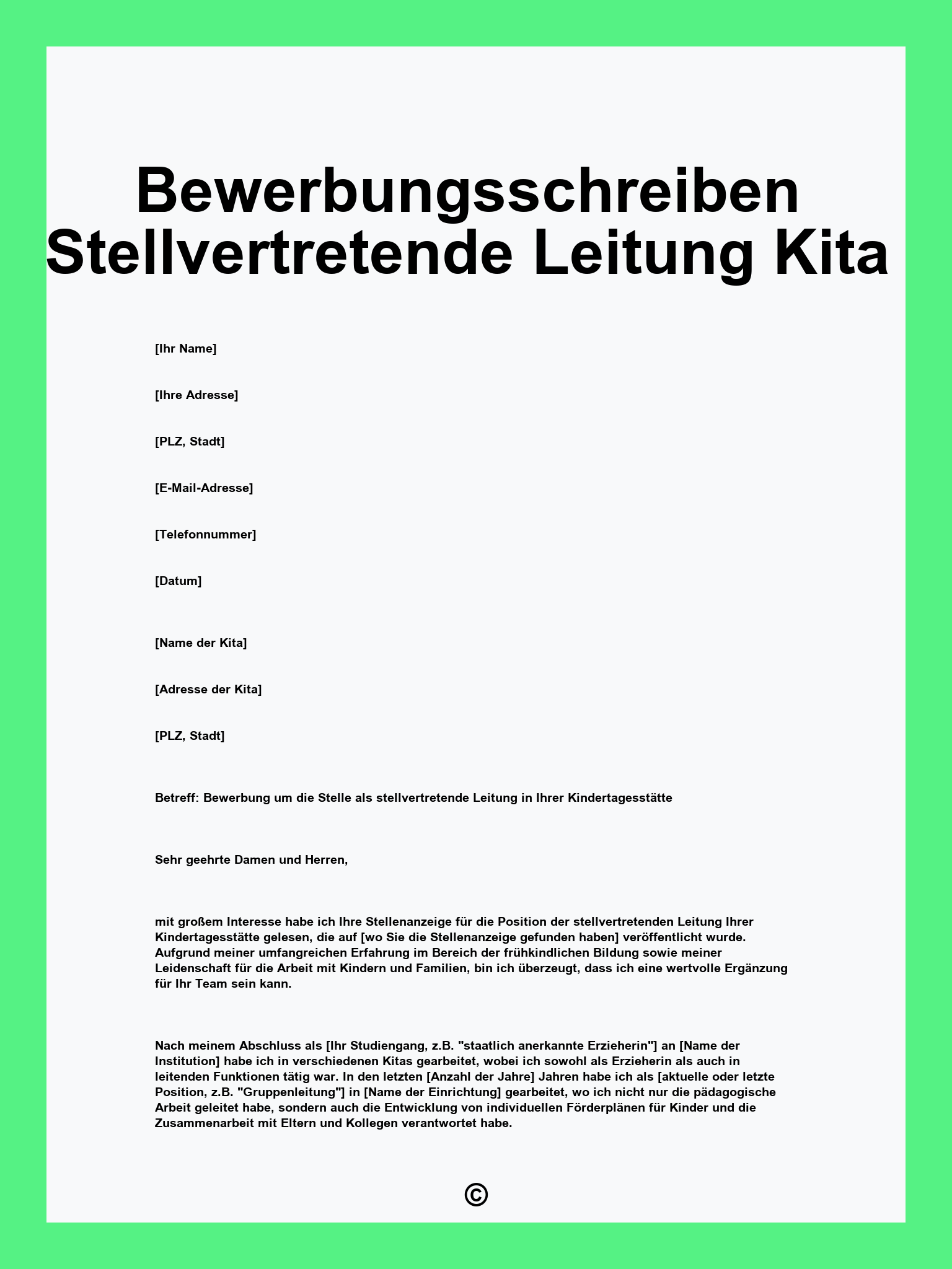 Bewerbungsschreiben Stellvertretende Leitung Kita