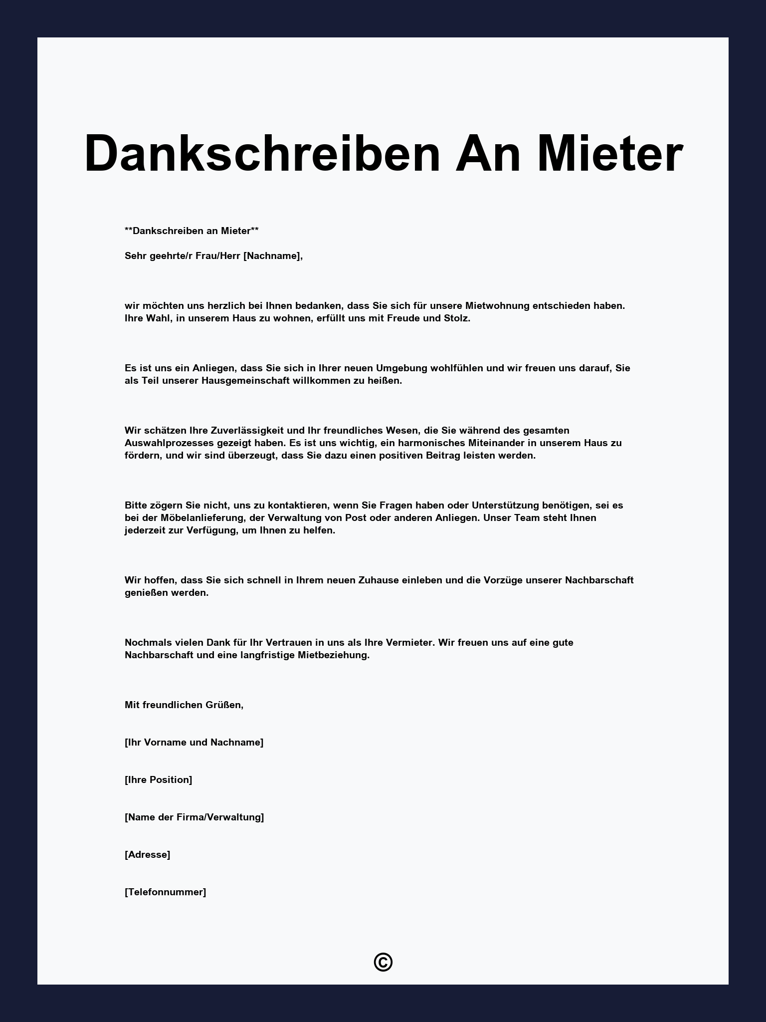 Dankschreiben An Mieter