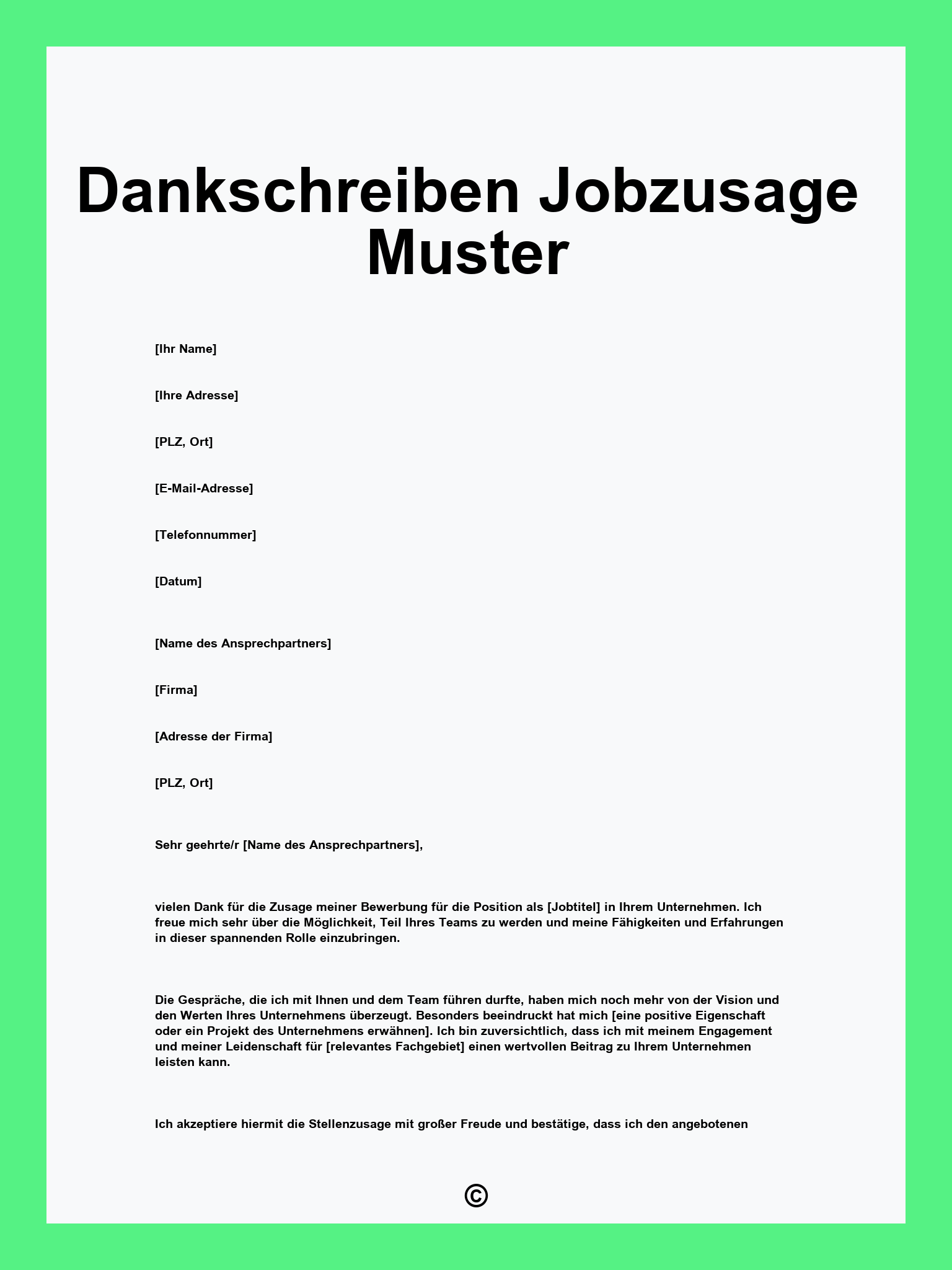Dankschreiben Jobzusage Muster