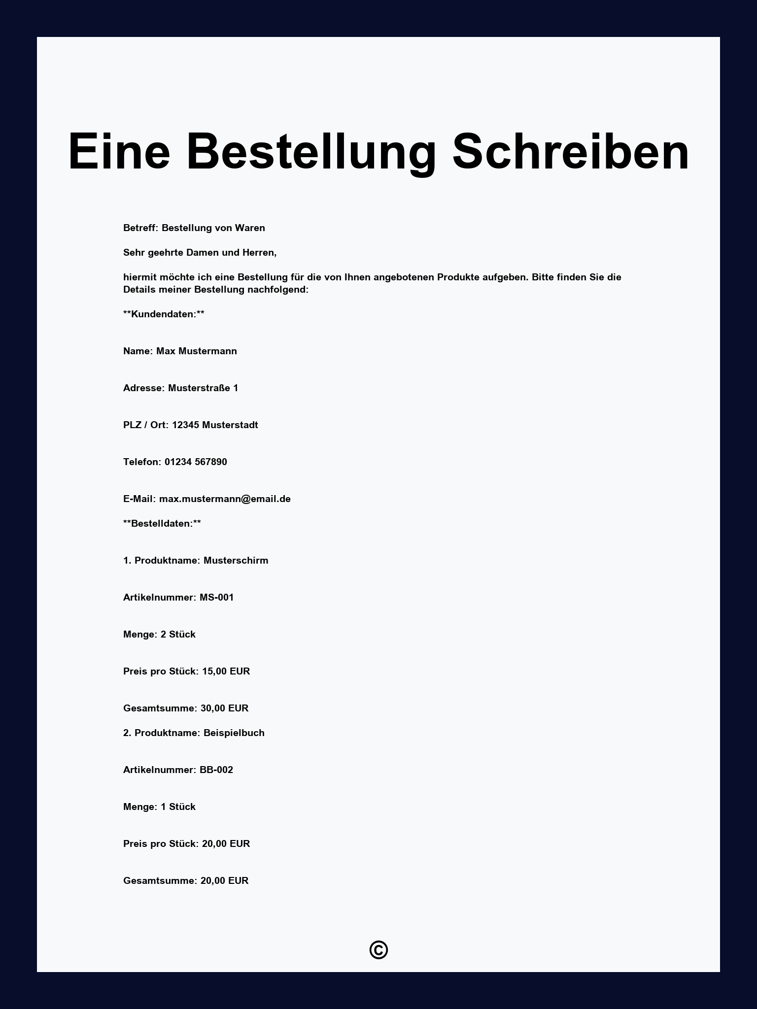 Eine Bestellung Schreiben