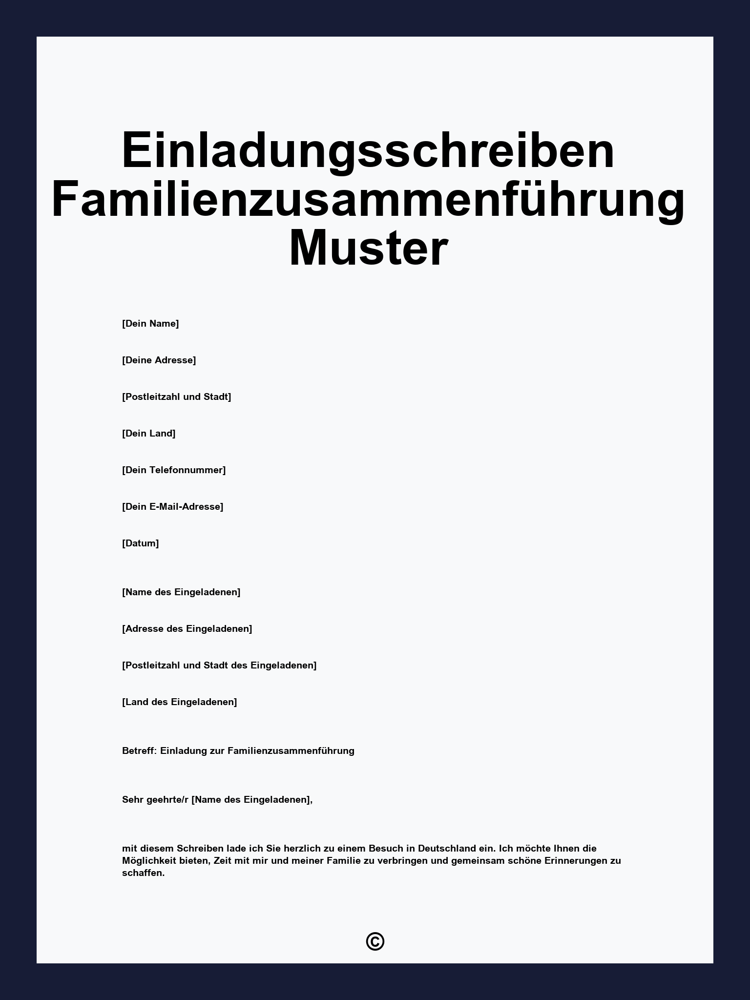 Einladungsschreiben Familienzusammenführung Muster