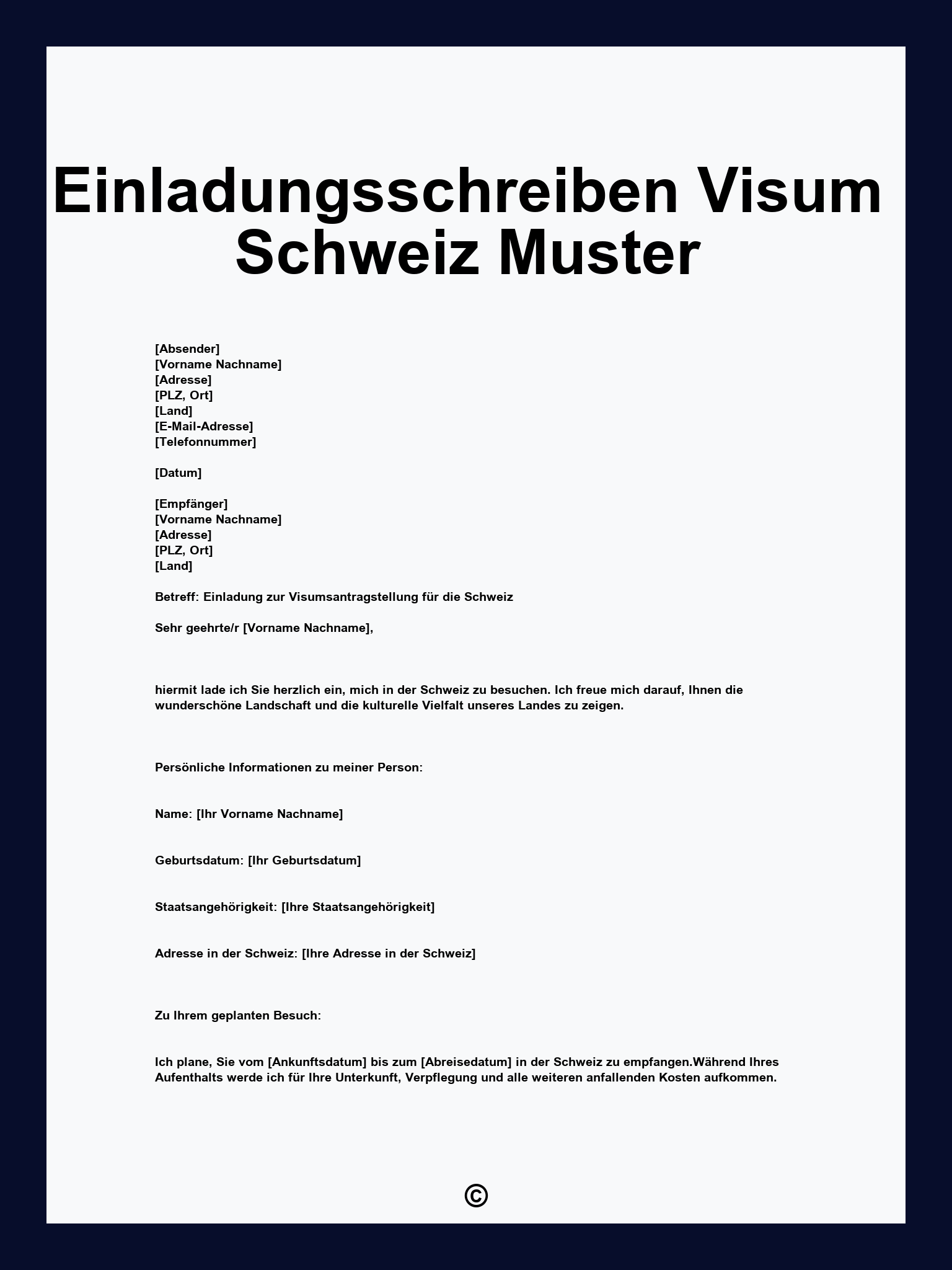Einladungsschreiben Visum Schweiz Muster