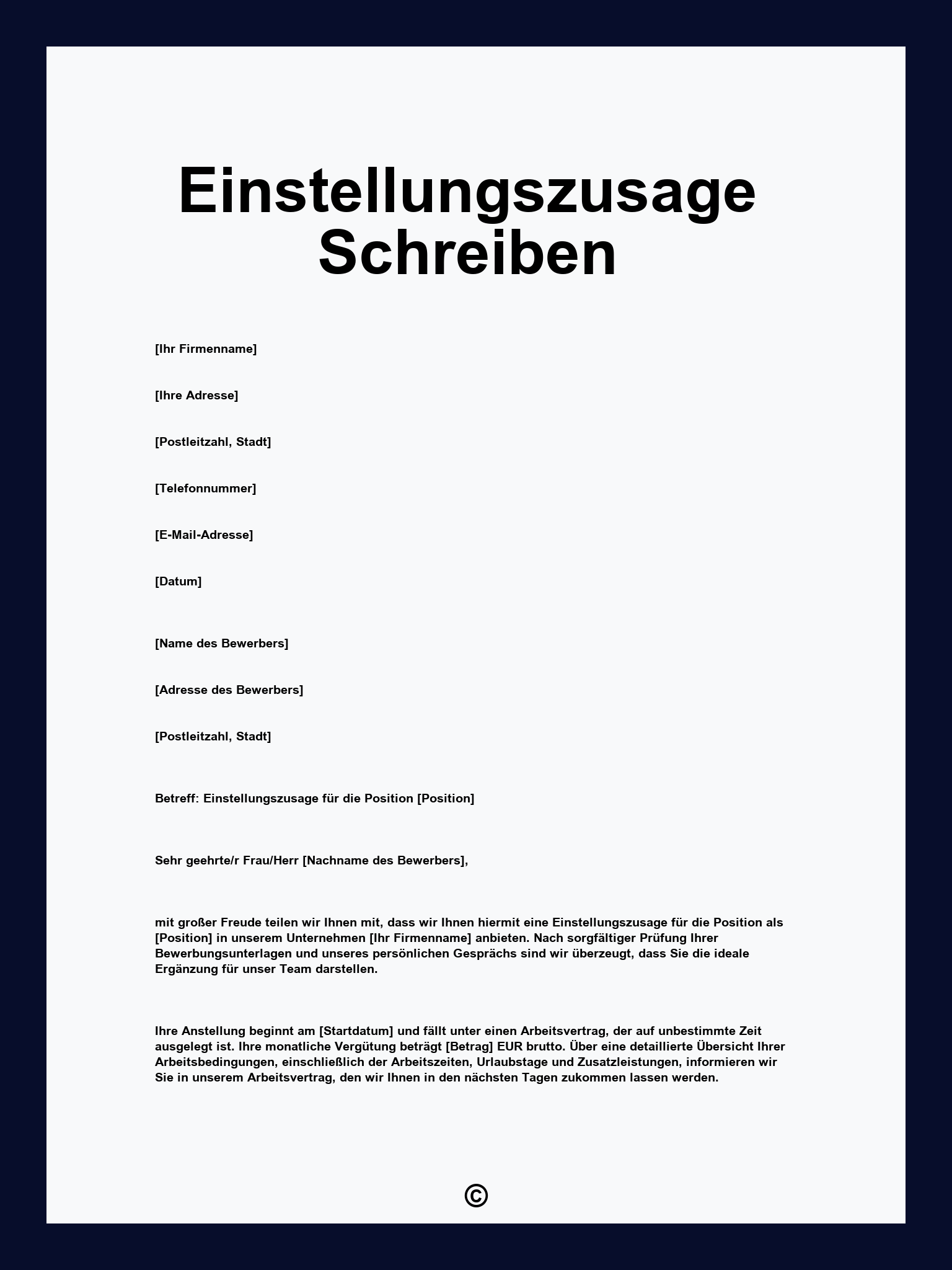 Einstellungszusage Schreiben