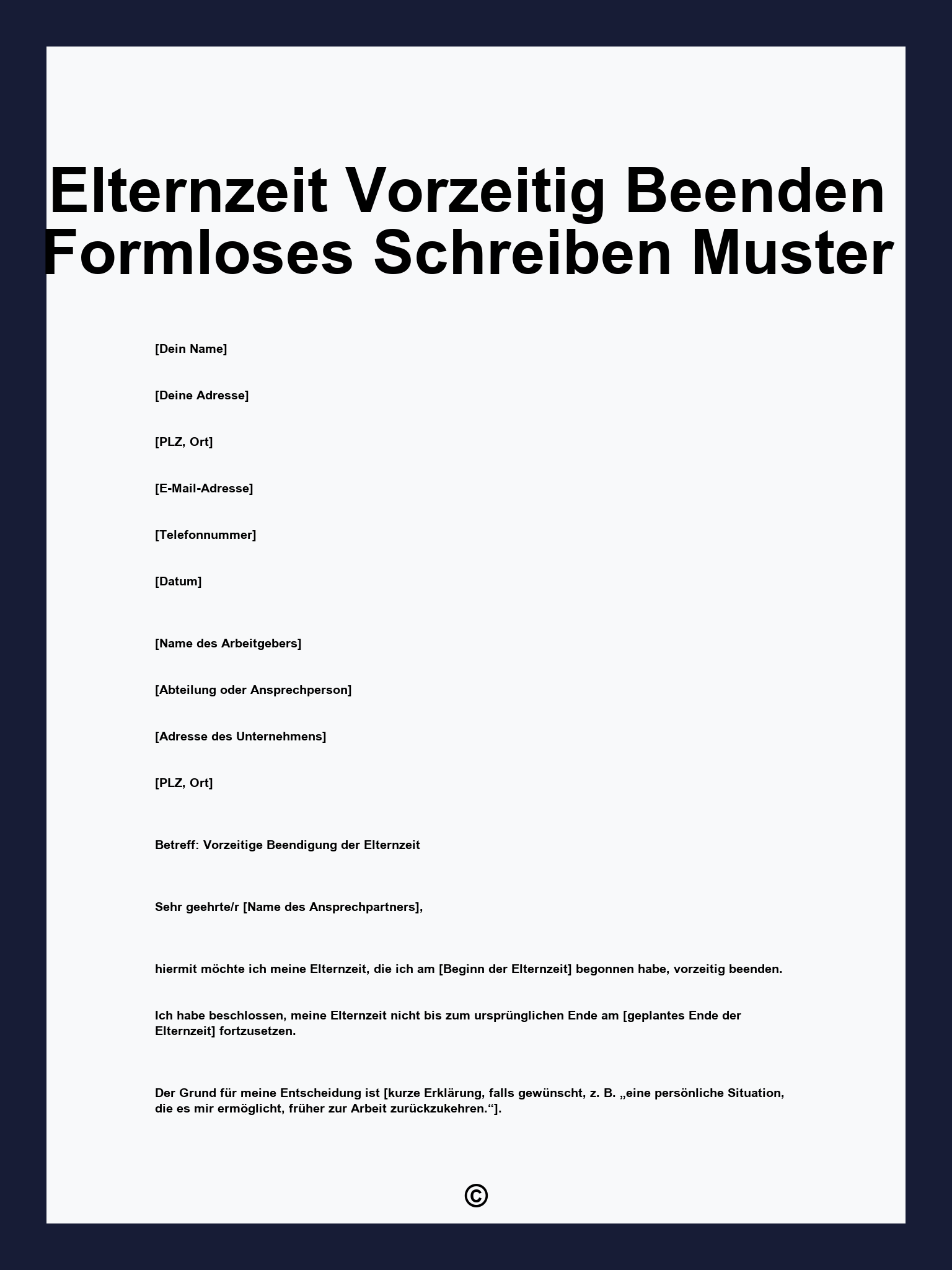 Elternzeit Vorzeitig Beenden Formloses Schreiben Muster