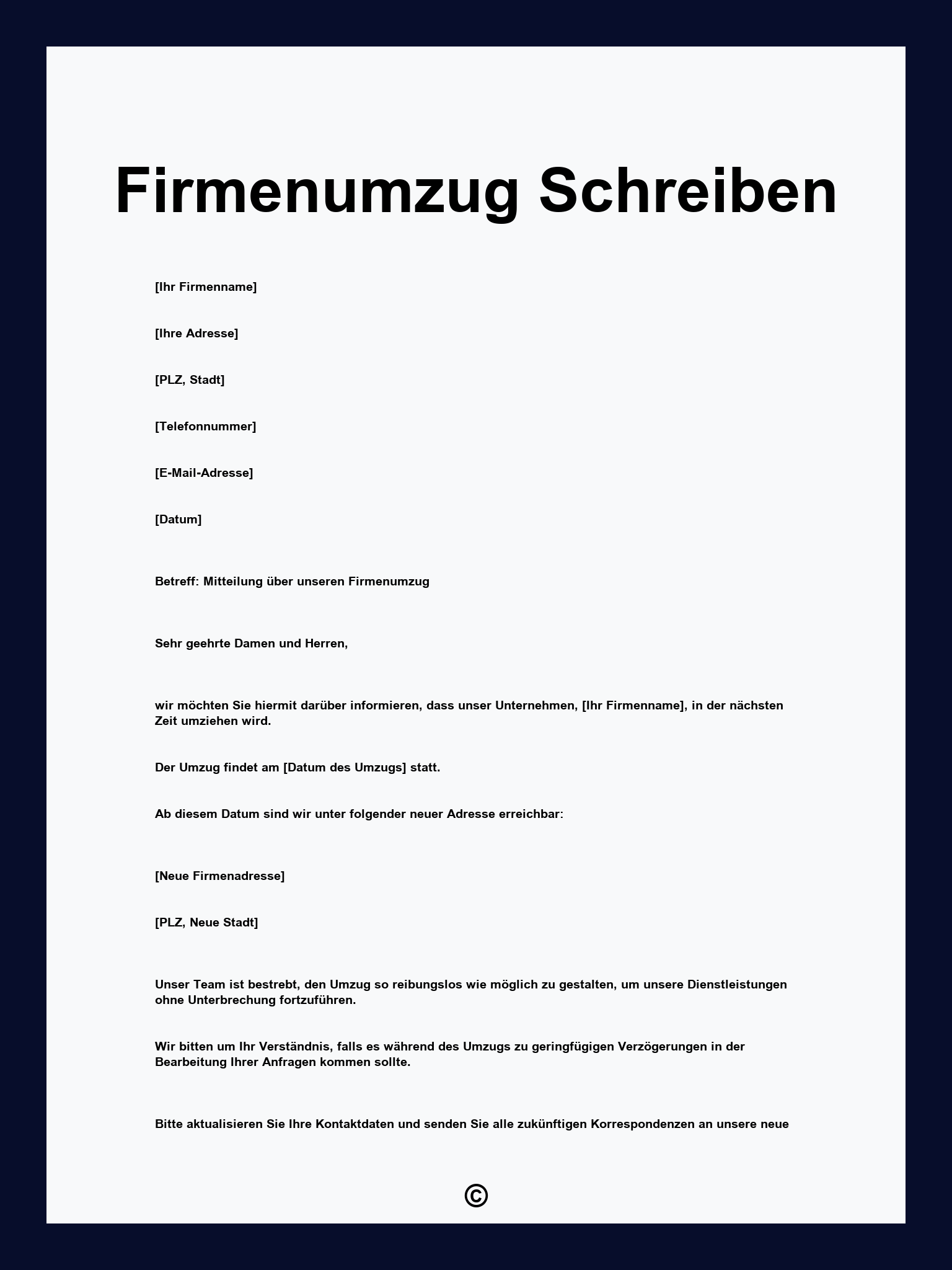 Firmenumzug Schreiben