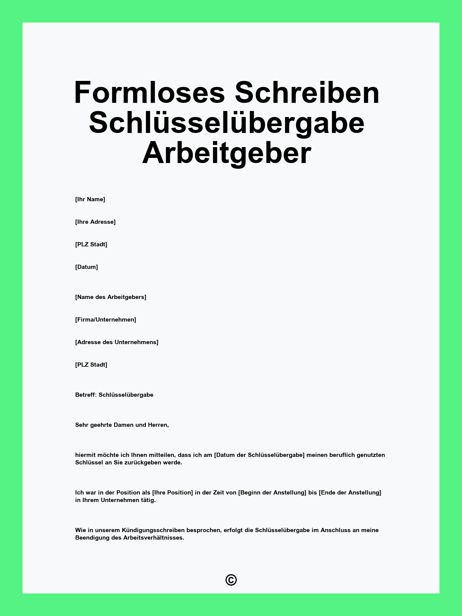 Formloses Schreiben Schlüsselübergabe Arbeitgeber