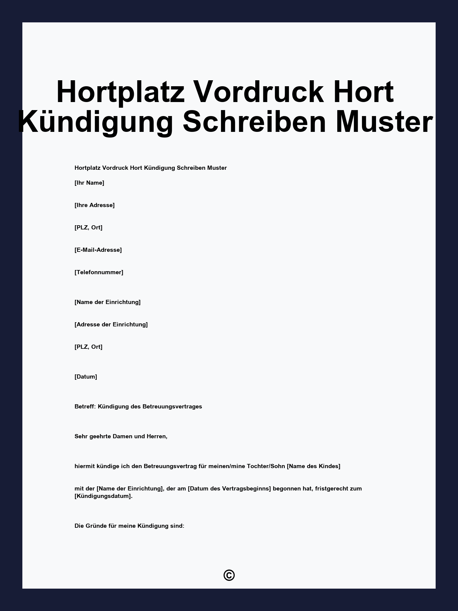Hortplatz Vordruck Hort Kündigung Schreiben Muster