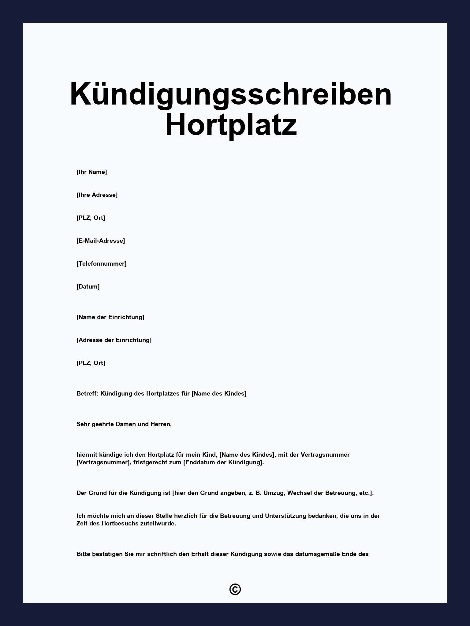 Kündigungsschreiben Hortplatz