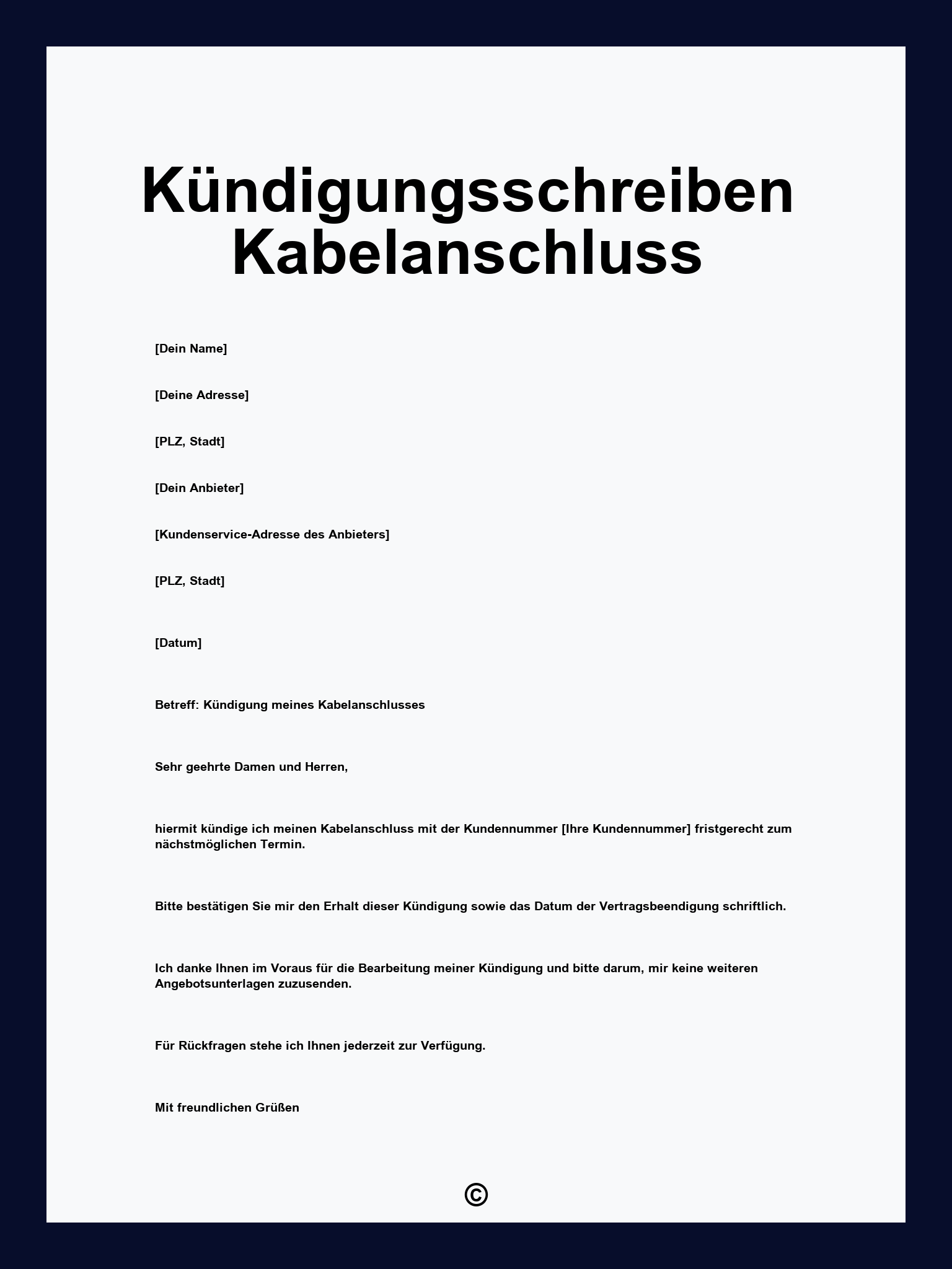 Kündigungsschreiben Kabelanschluss