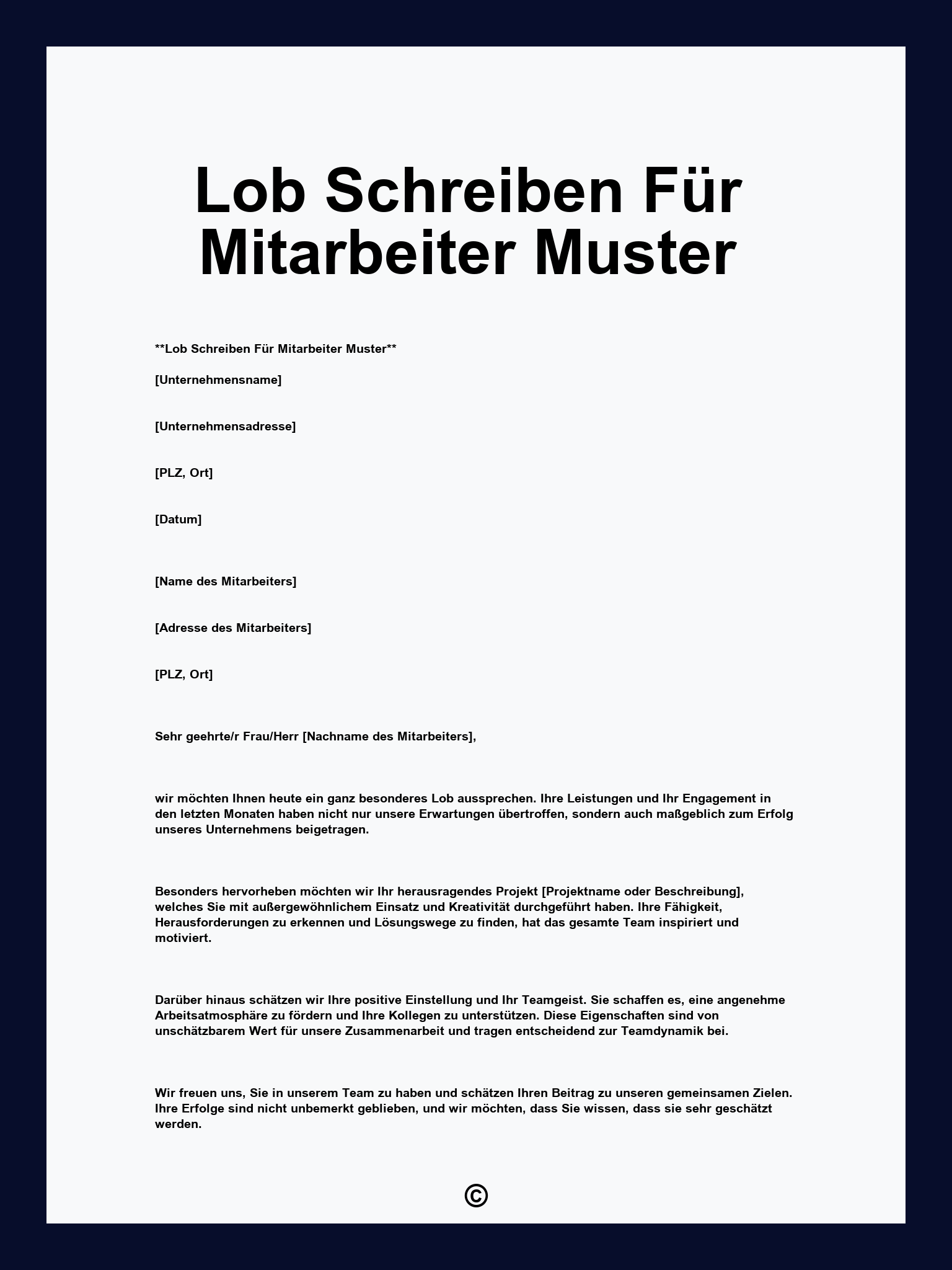 Lob Schreiben Für Mitarbeiter Muster