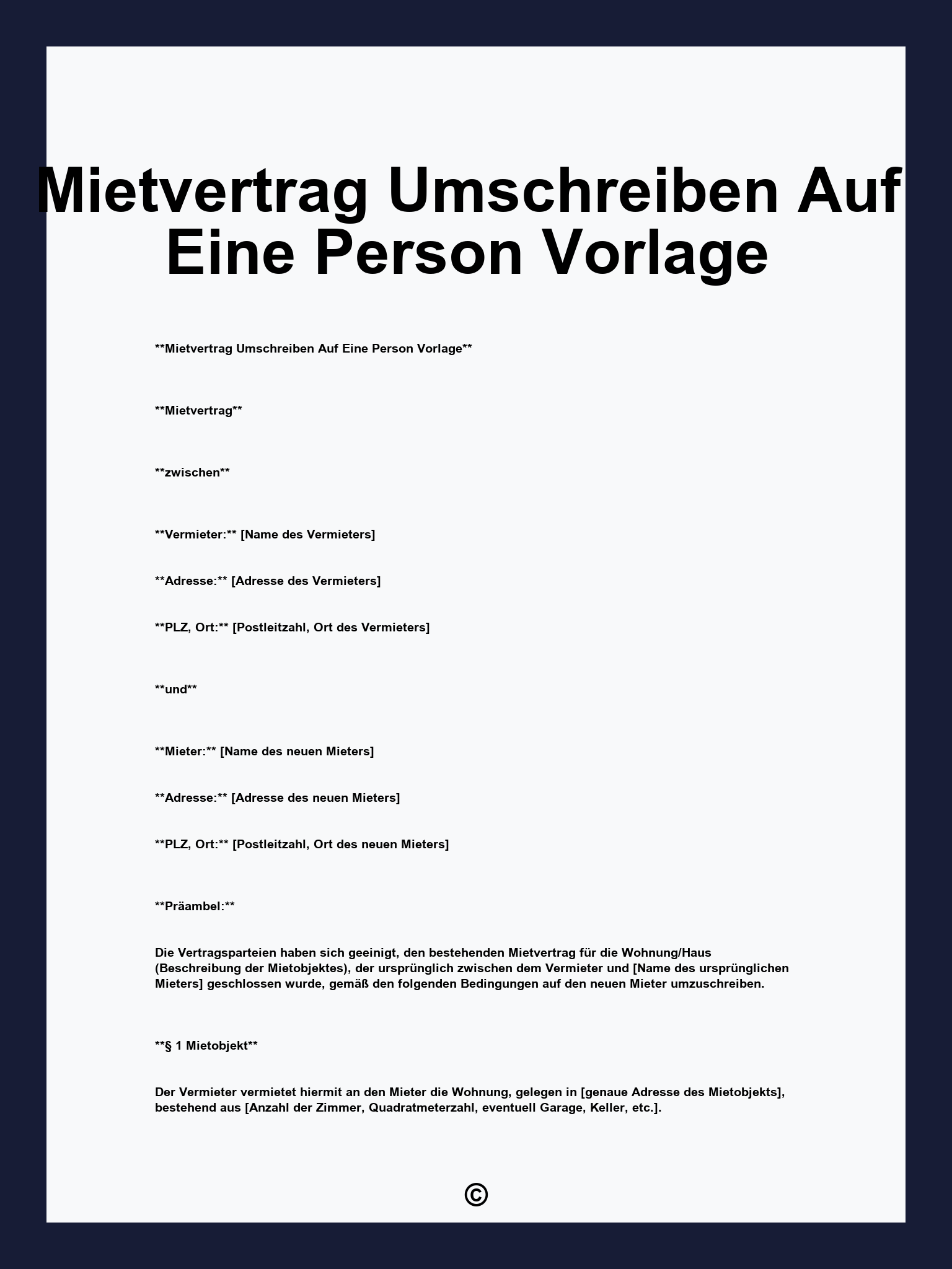 Mietvertrag Umschreiben Auf Eine Person Vorlage