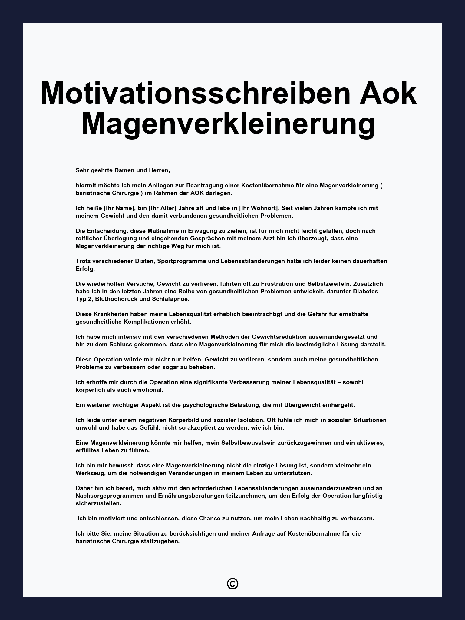 Motivationsschreiben Aok Magenverkleinerung