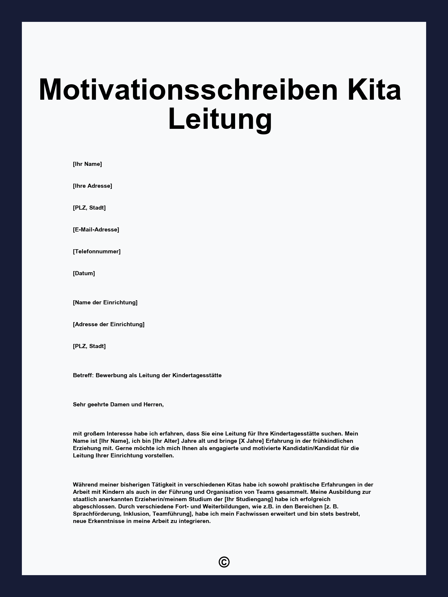 Motivationsschreiben Kita Leitung