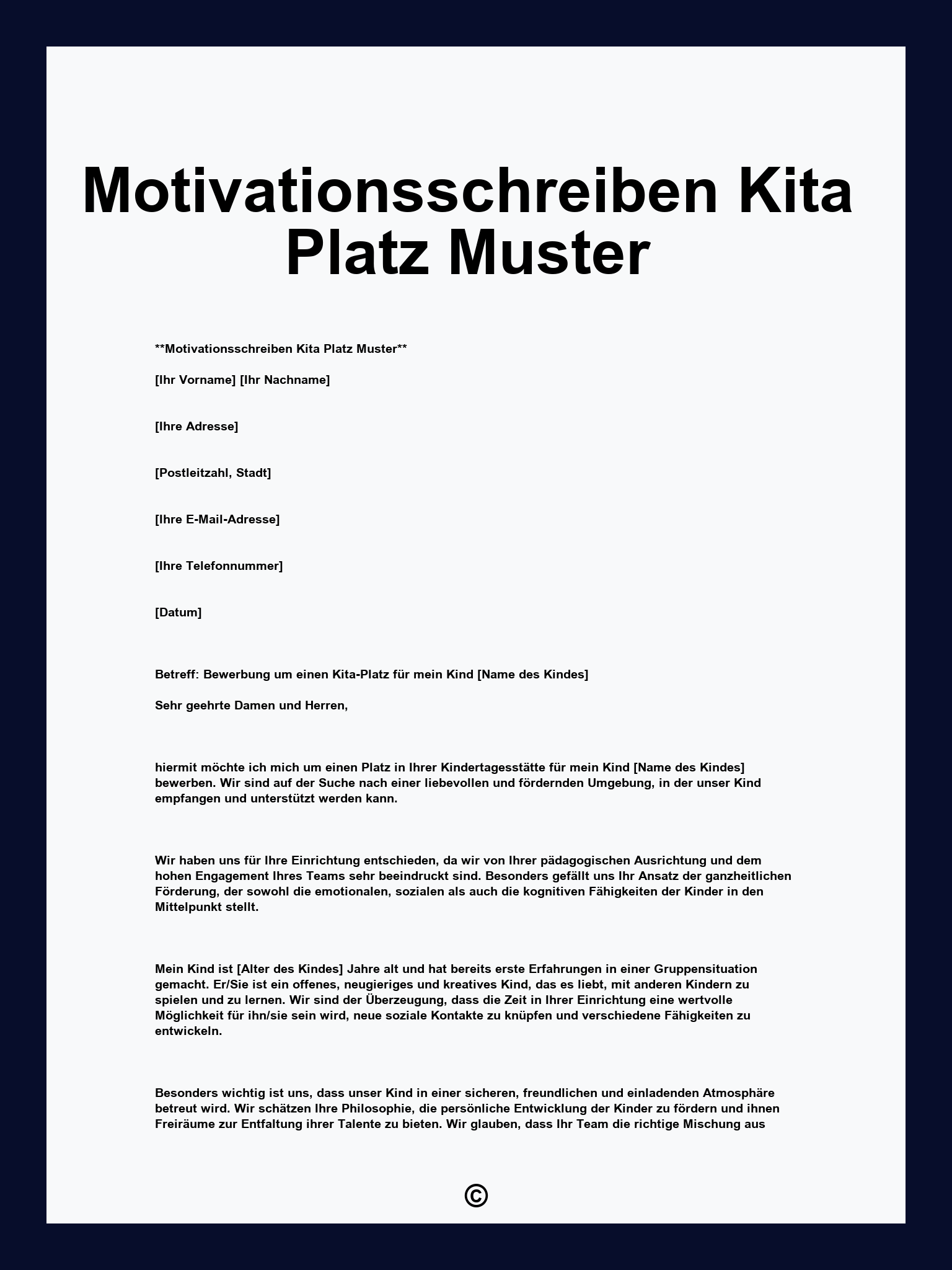Motivationsschreiben Kita Platz Muster