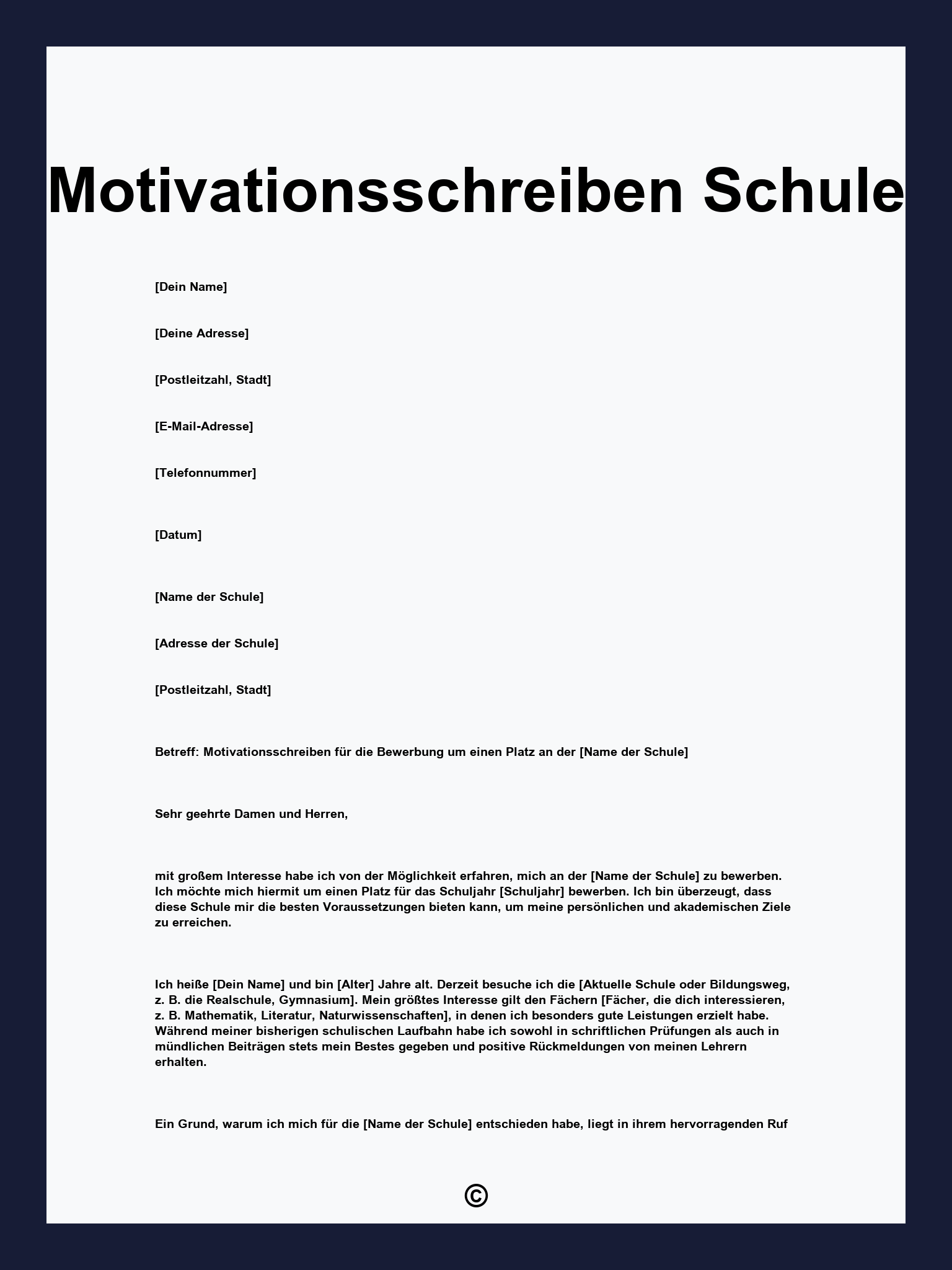 Motivationsschreiben Schule