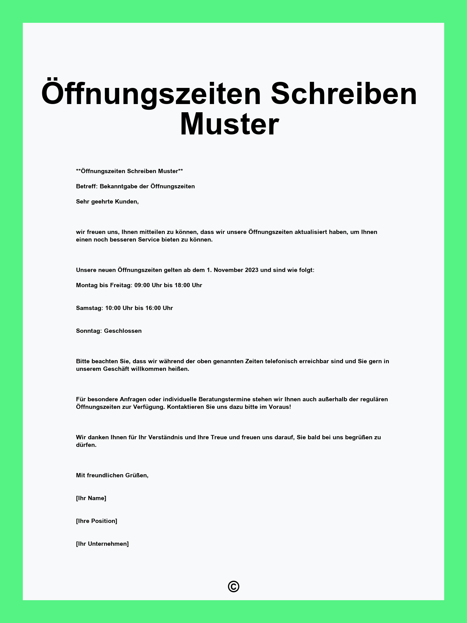 Anderung Der Offnungszeiten Vorlage 1