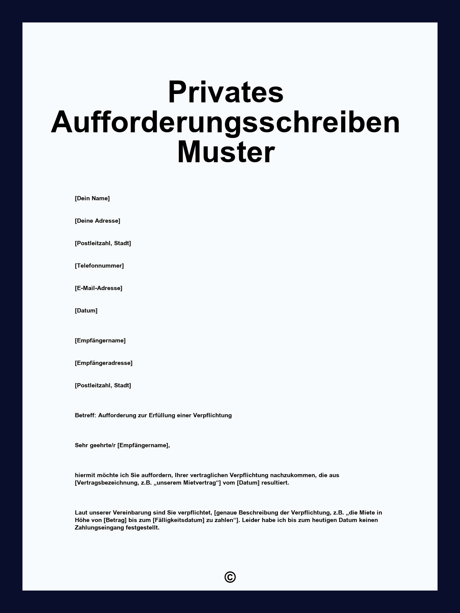 Privates Aufforderungsschreiben Muster