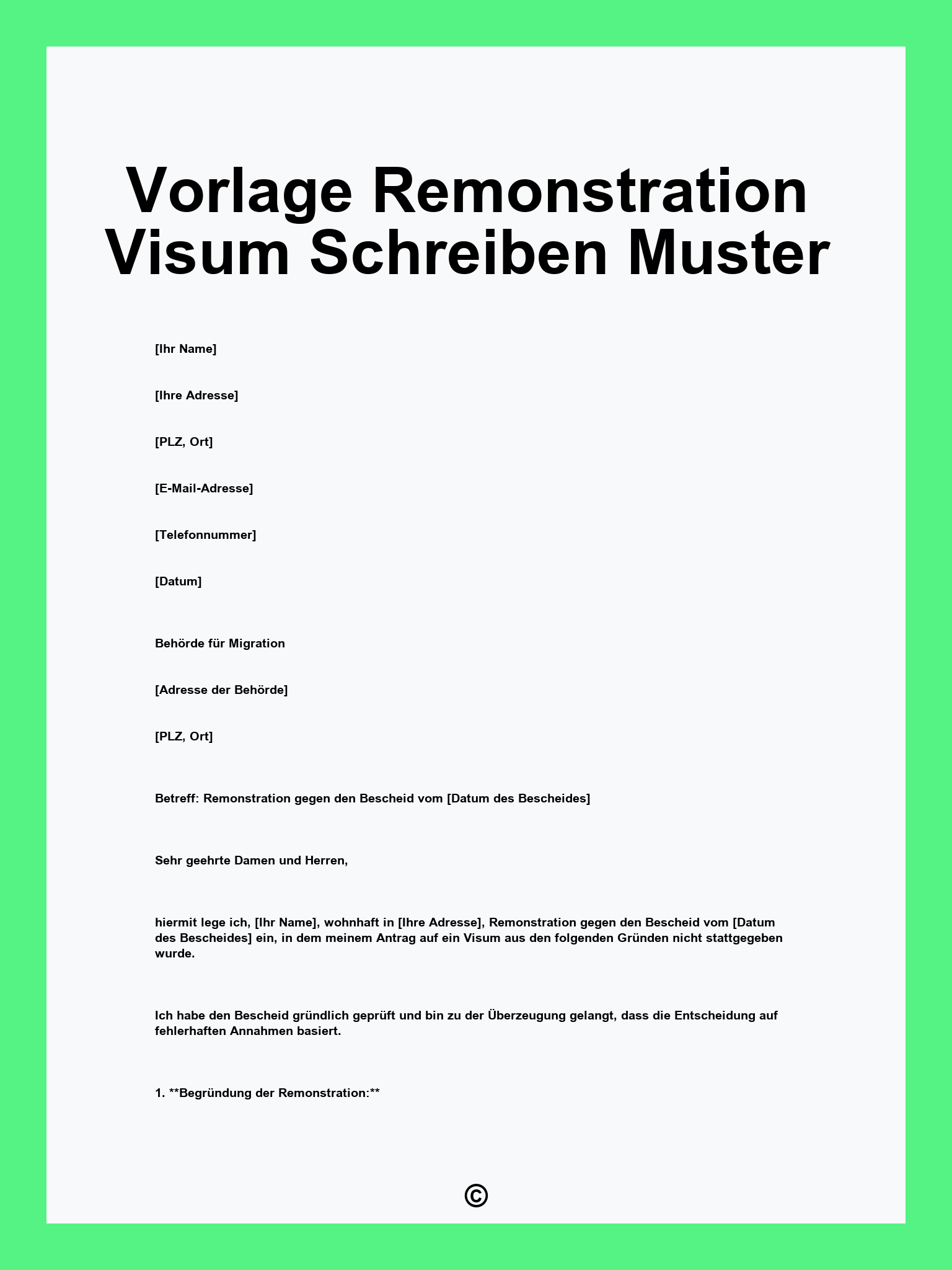 Vorlage Remonstration Visum Schreiben Muster