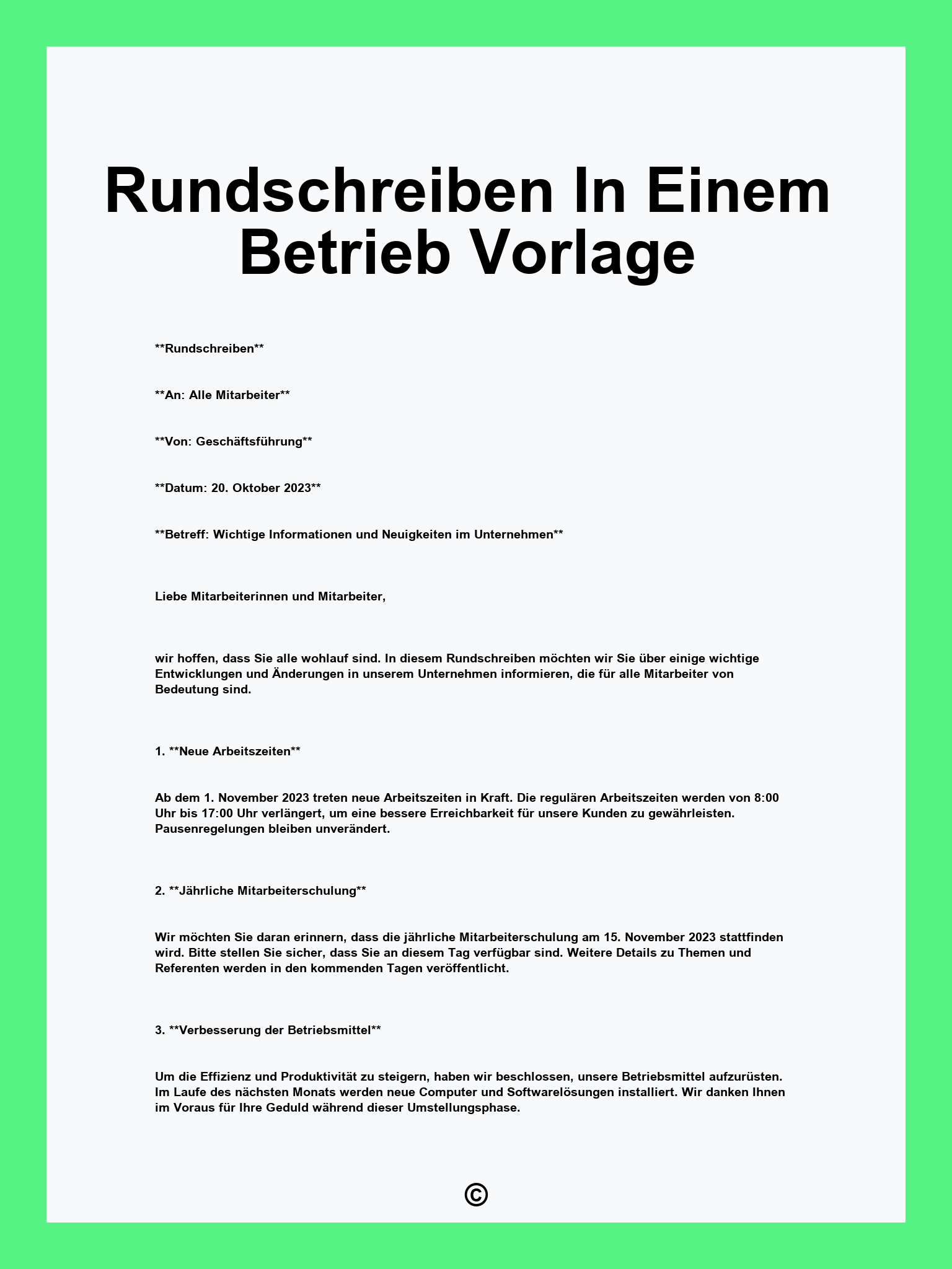 Rundschreiben In Einem Betrieb Vorlage