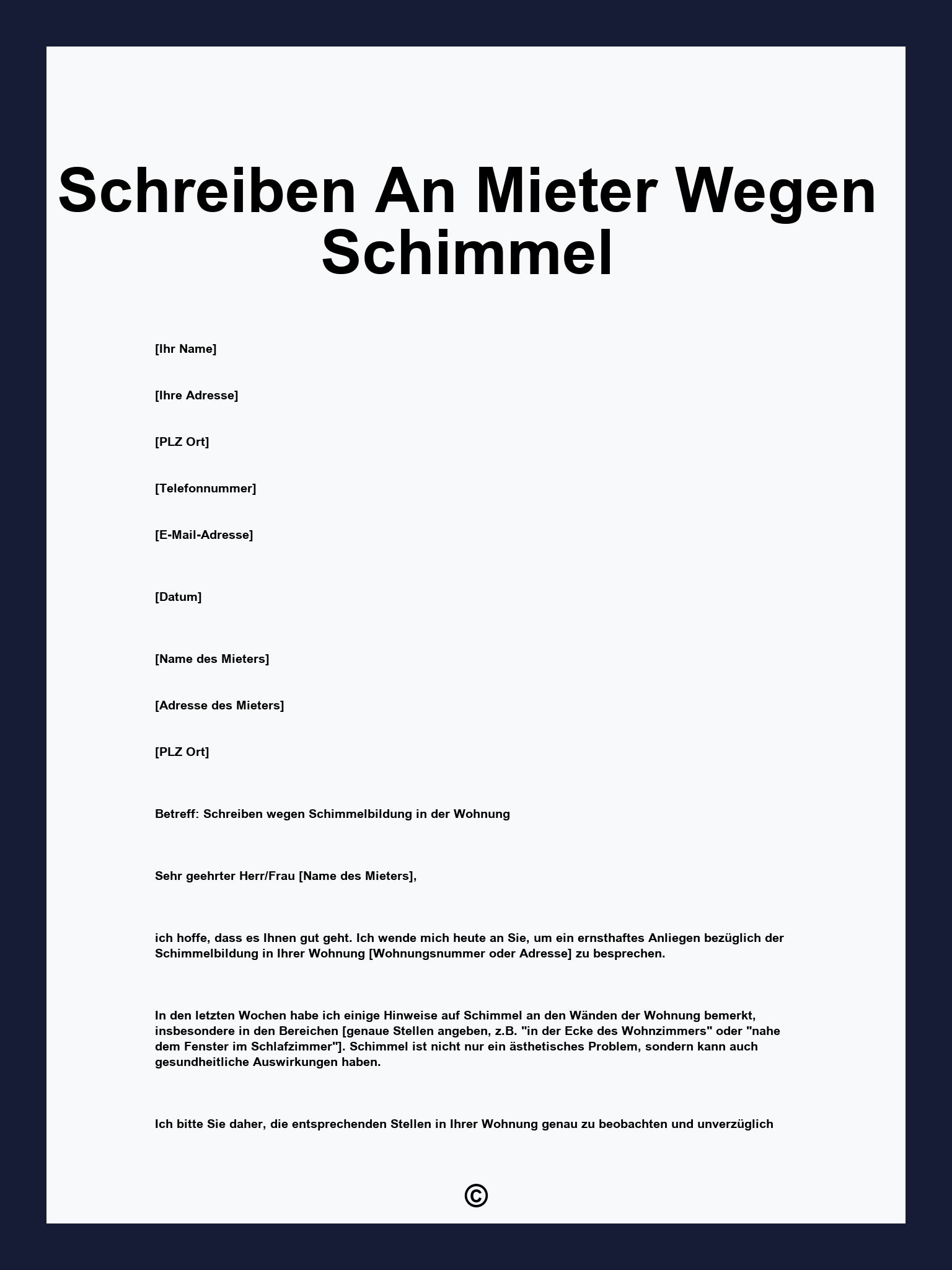 Schreiben An Mieter Wegen Schimmel