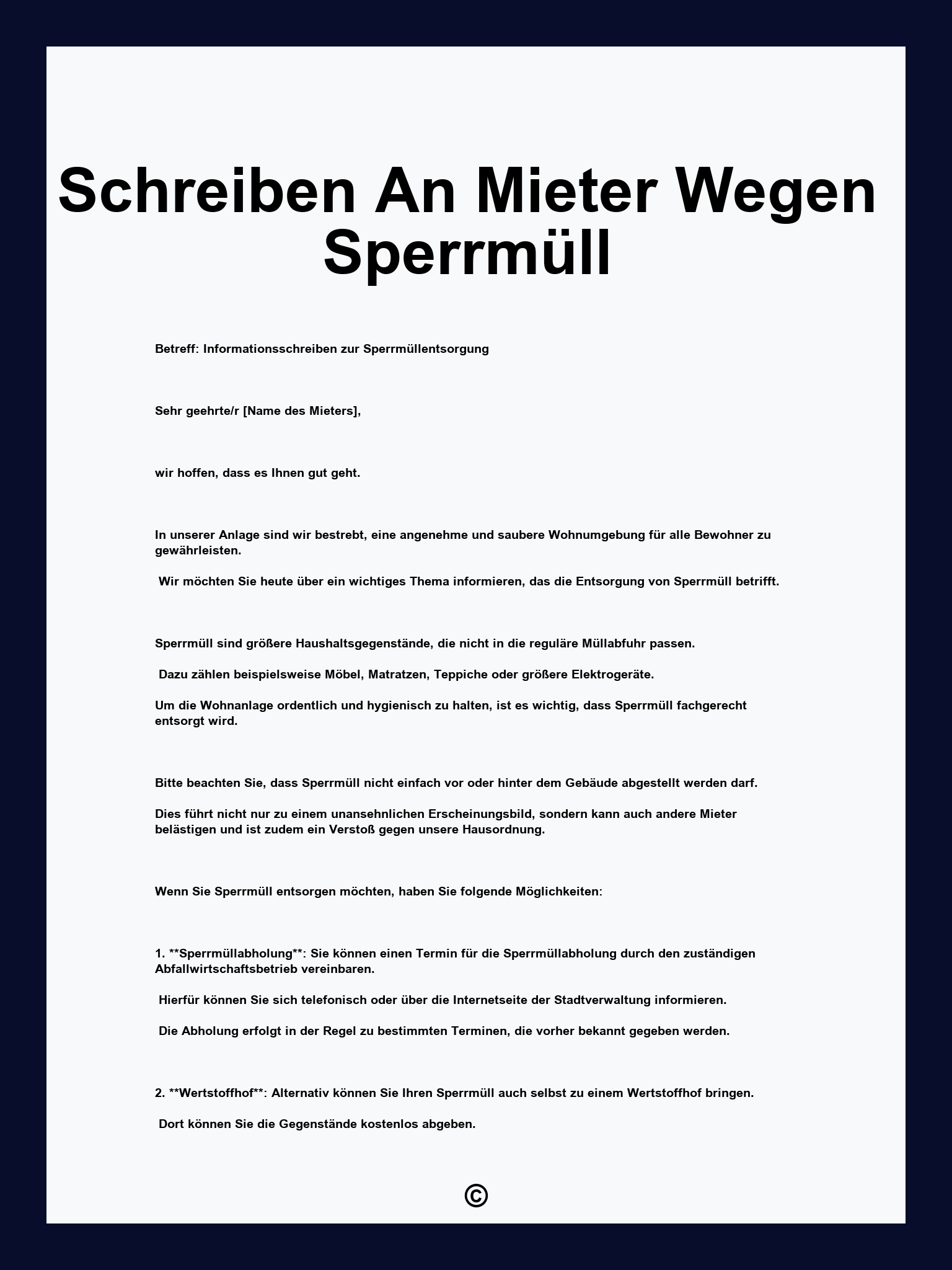 Schreiben An Mieter Wegen Sperrmüll