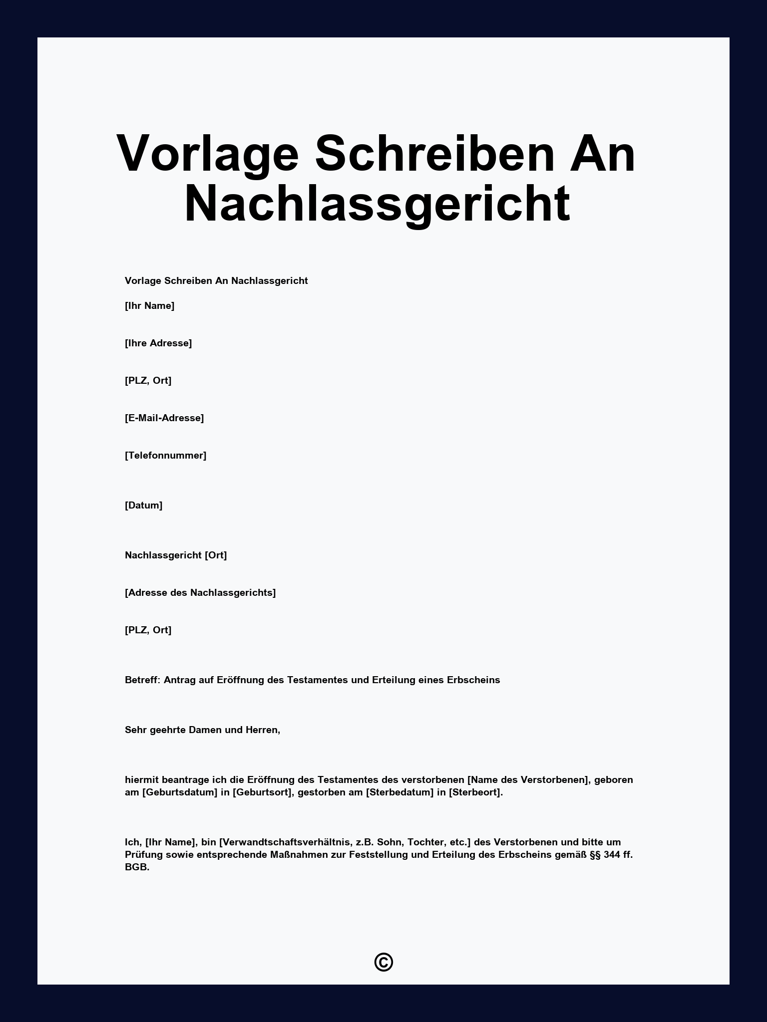 Vorlage Schreiben An Nachlassgericht