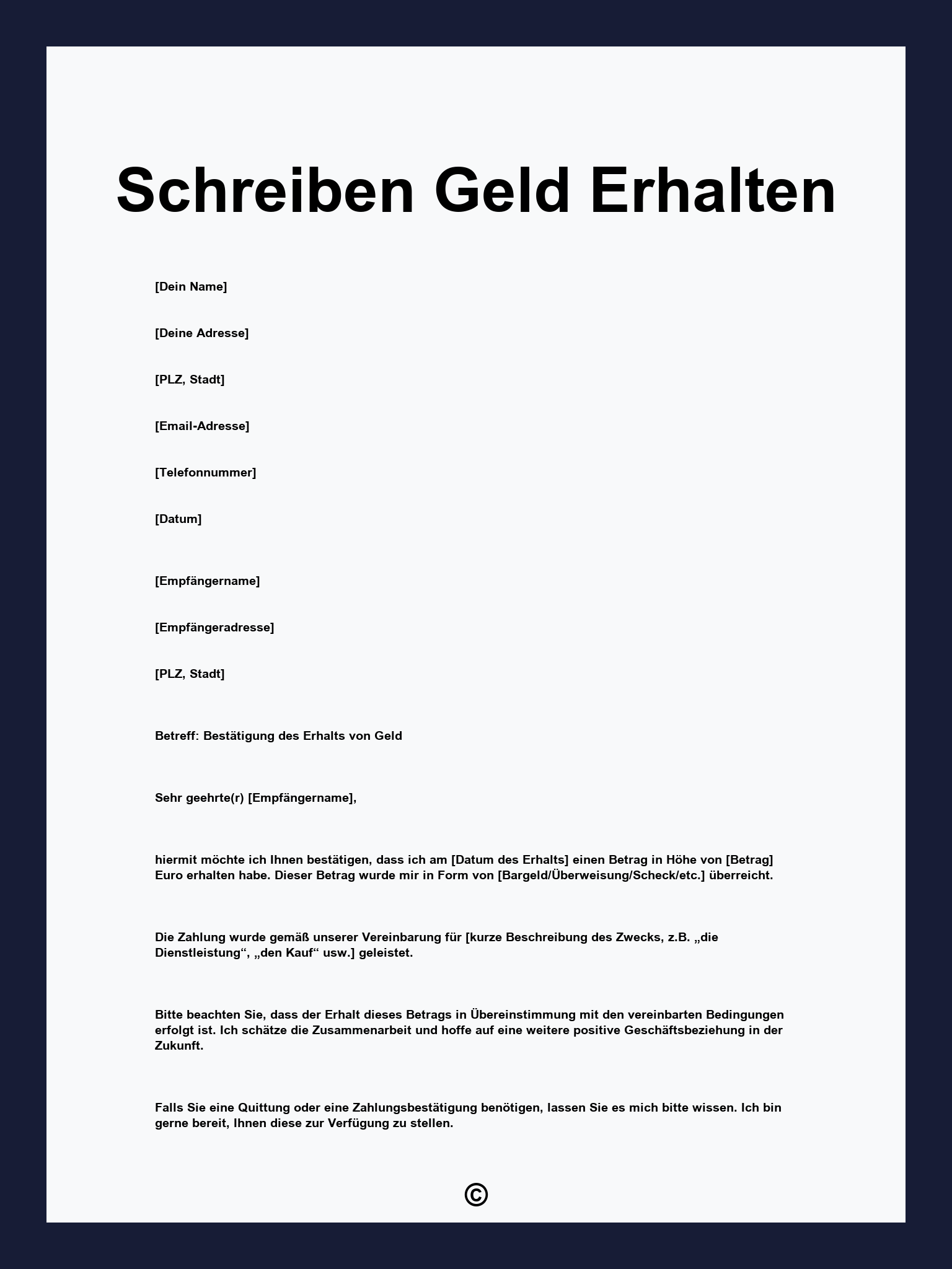 Schreiben Geld Erhalten