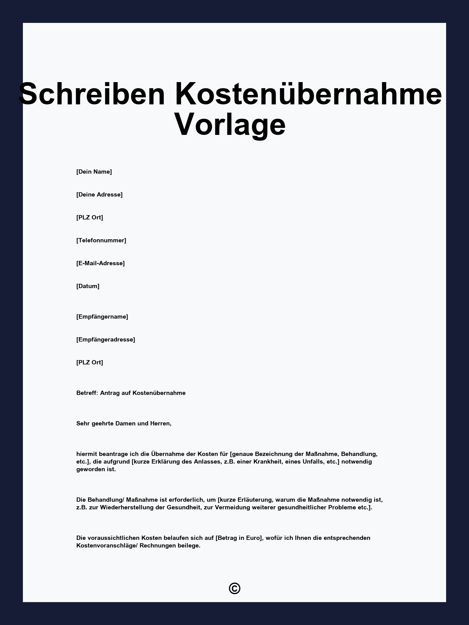 Schreiben Kostenübernahme Vorlage
