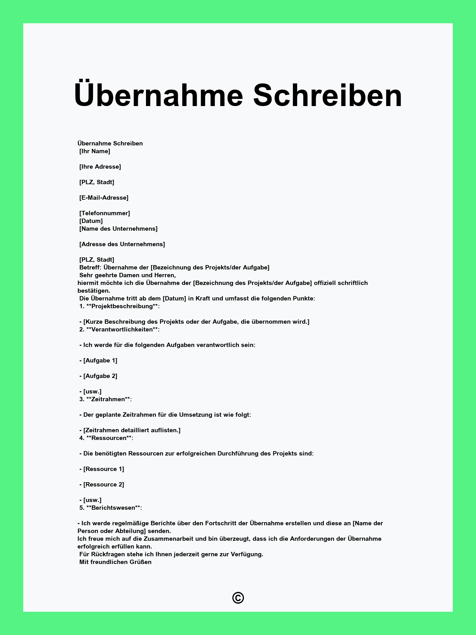 Übernahme Schreiben