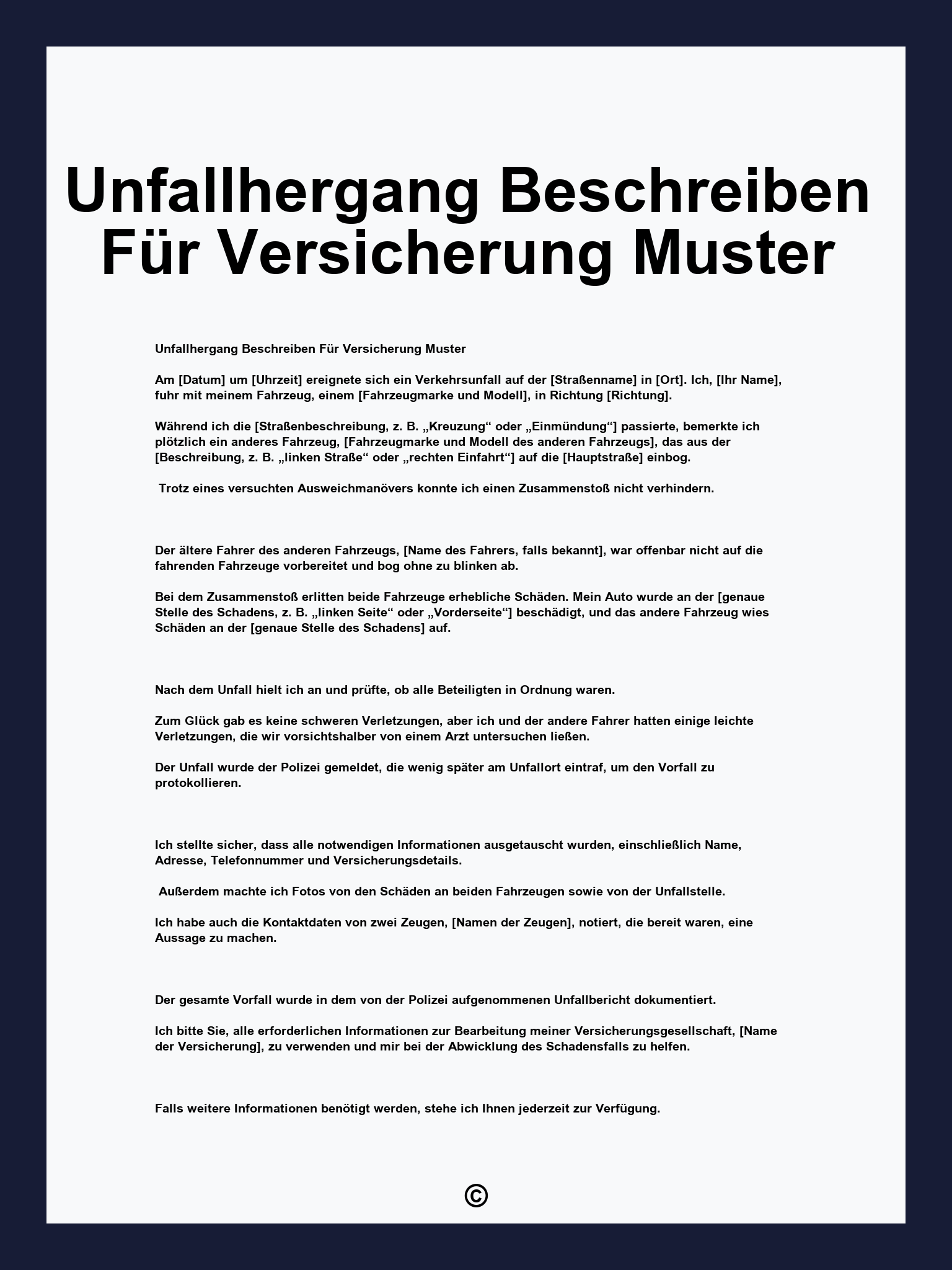 Unfallhergang Beschreiben Für Versicherung Muster