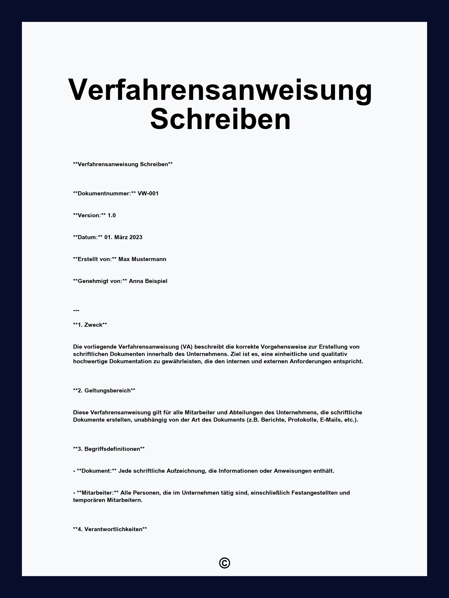Verfahrensanweisung Schreiben