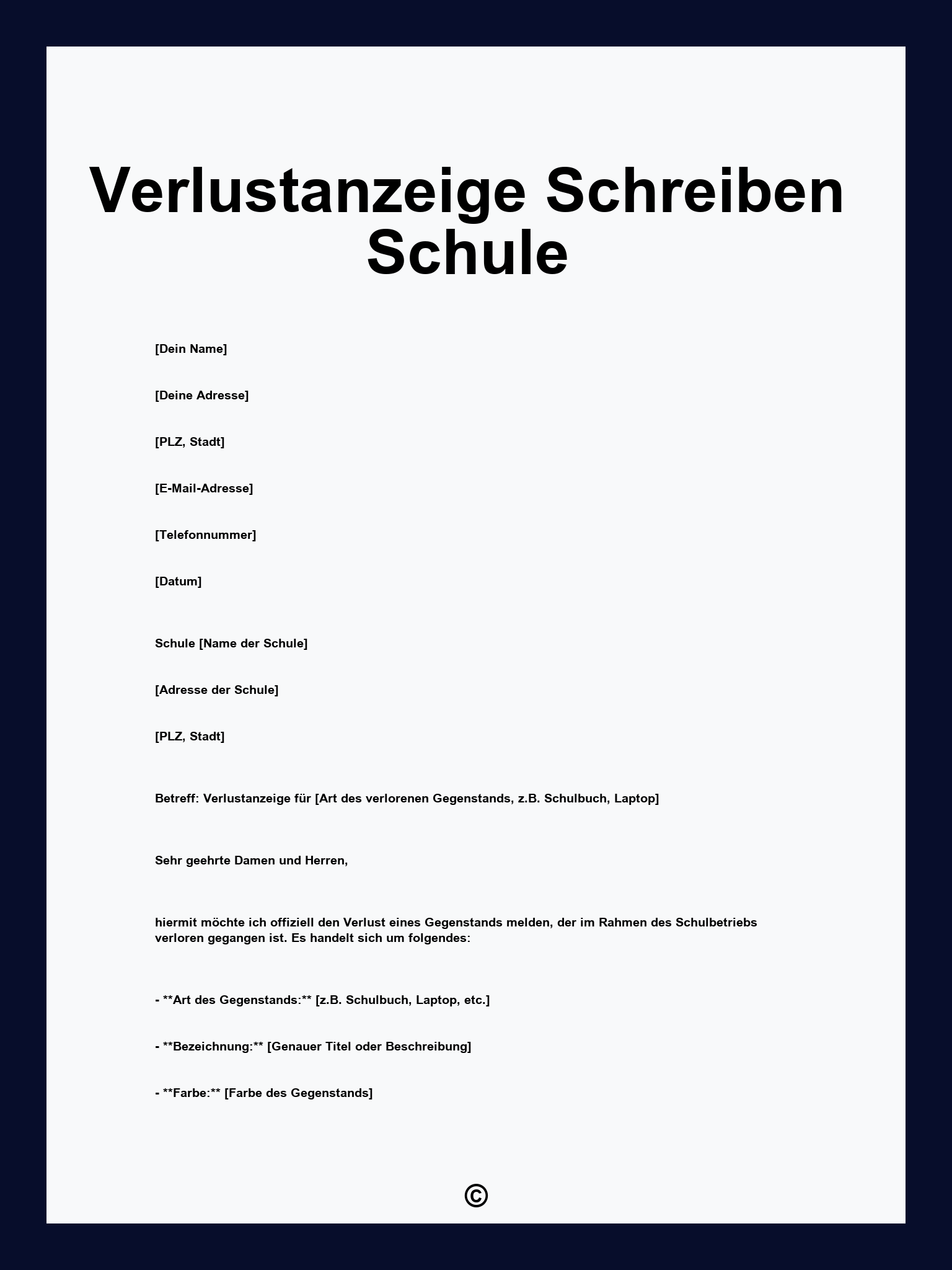 Verlustanzeige Schreiben Schule