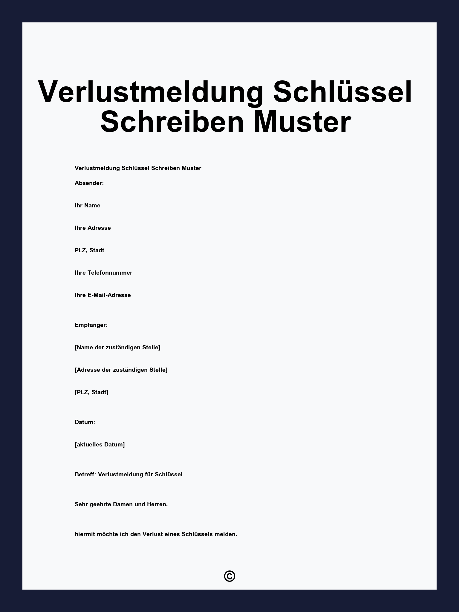 Verlustmeldung Schlüssel Schreiben Muster
