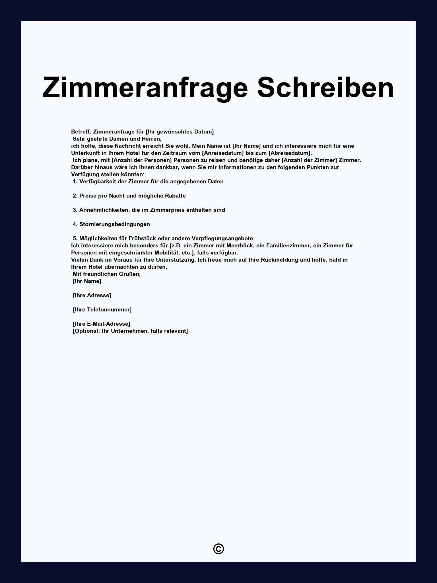 Zimmeranfrage Schreiben